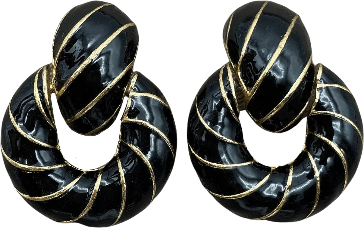 Massive Ciner Signed Enamel Doorknocker Clip On Statement Earrings by Ciner