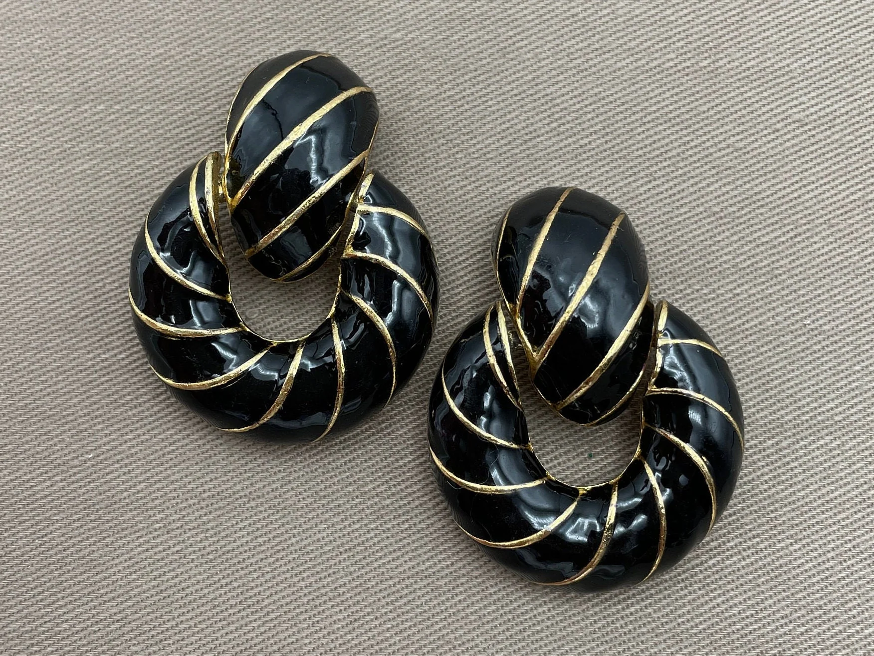 Massive Ciner Signed Enamel Doorknocker Clip On Statement Earrings by Ciner - Image 2