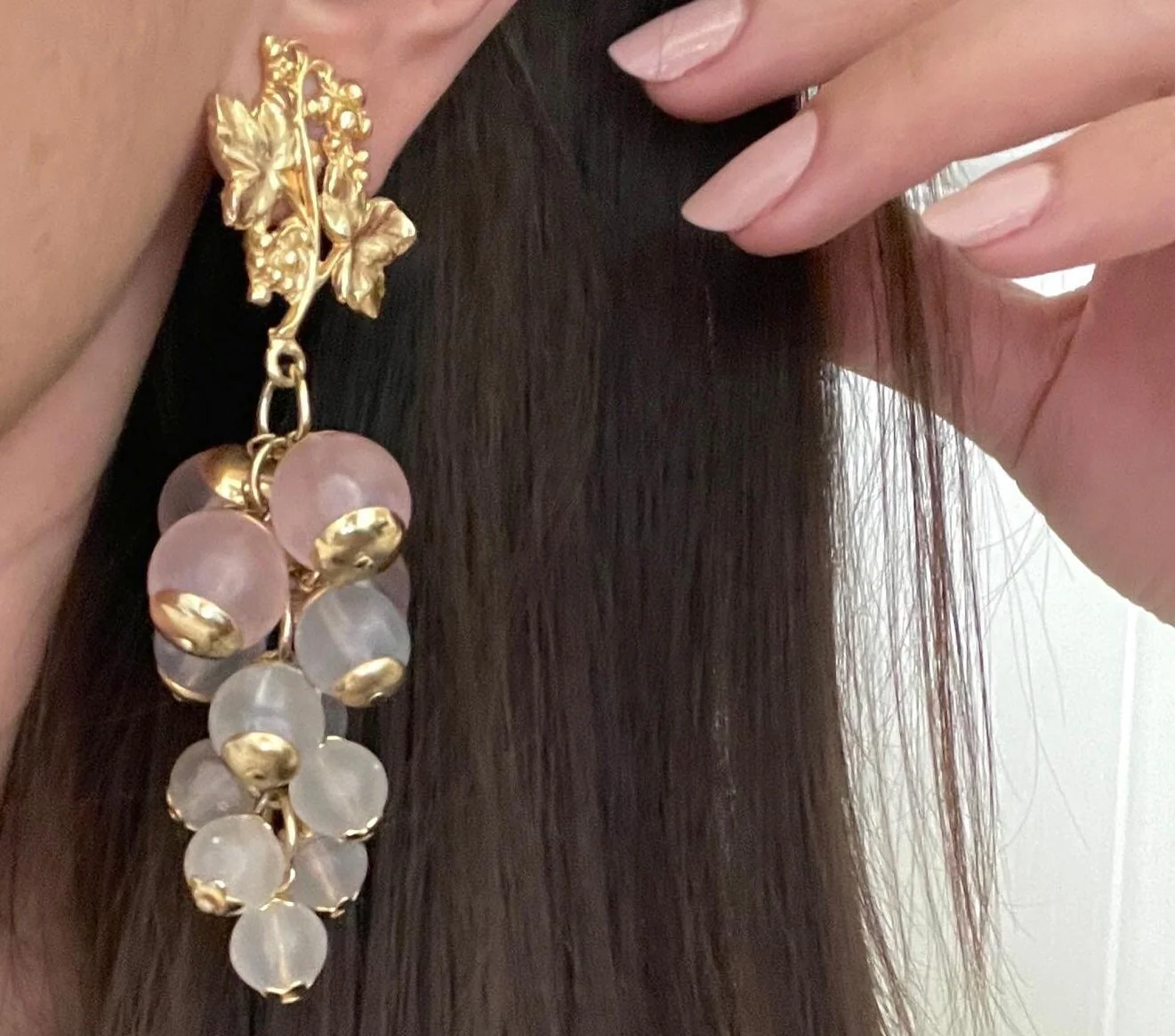 Massive Deco Lucite Bead Cluster Chandelier Clip On Statement Earrings - Image 3