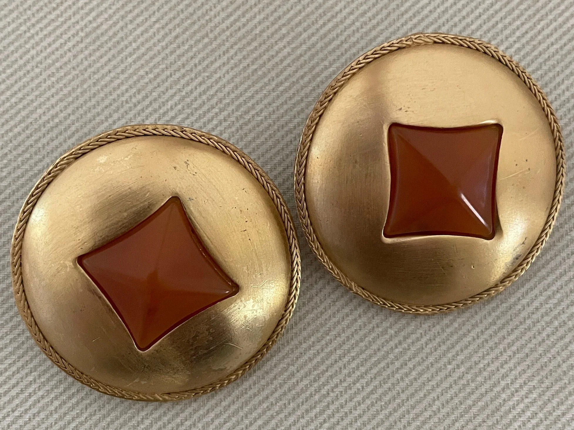 Massive Etruscan Lucite Stone Signed Vintage Statement Earrings for Pierced Ears by Liz Claiborne - Image 2