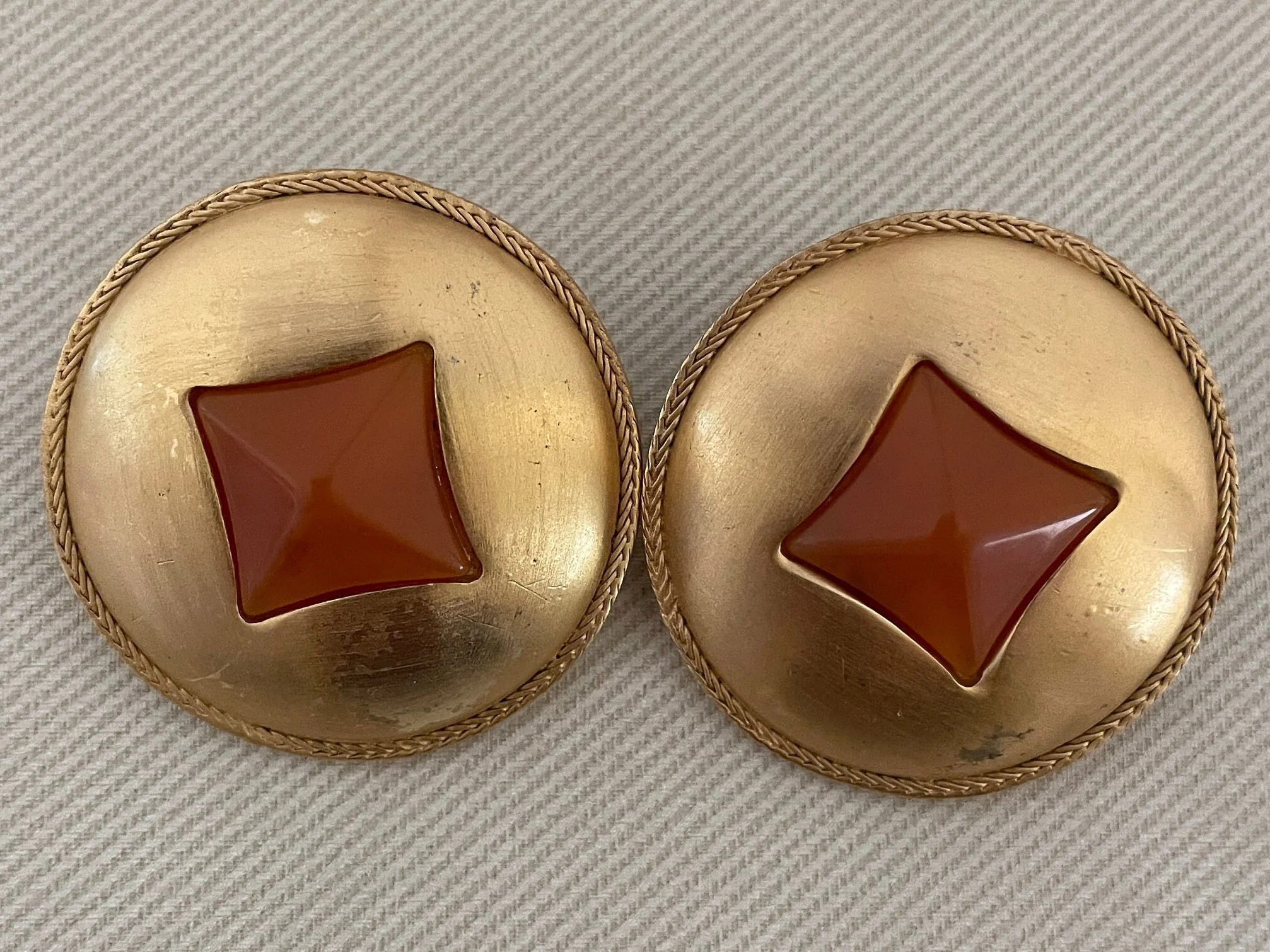 Massive Etruscan Lucite Stone Signed Vintage Statement Earrings for Pierced Ears by Liz Claiborne - Image 3