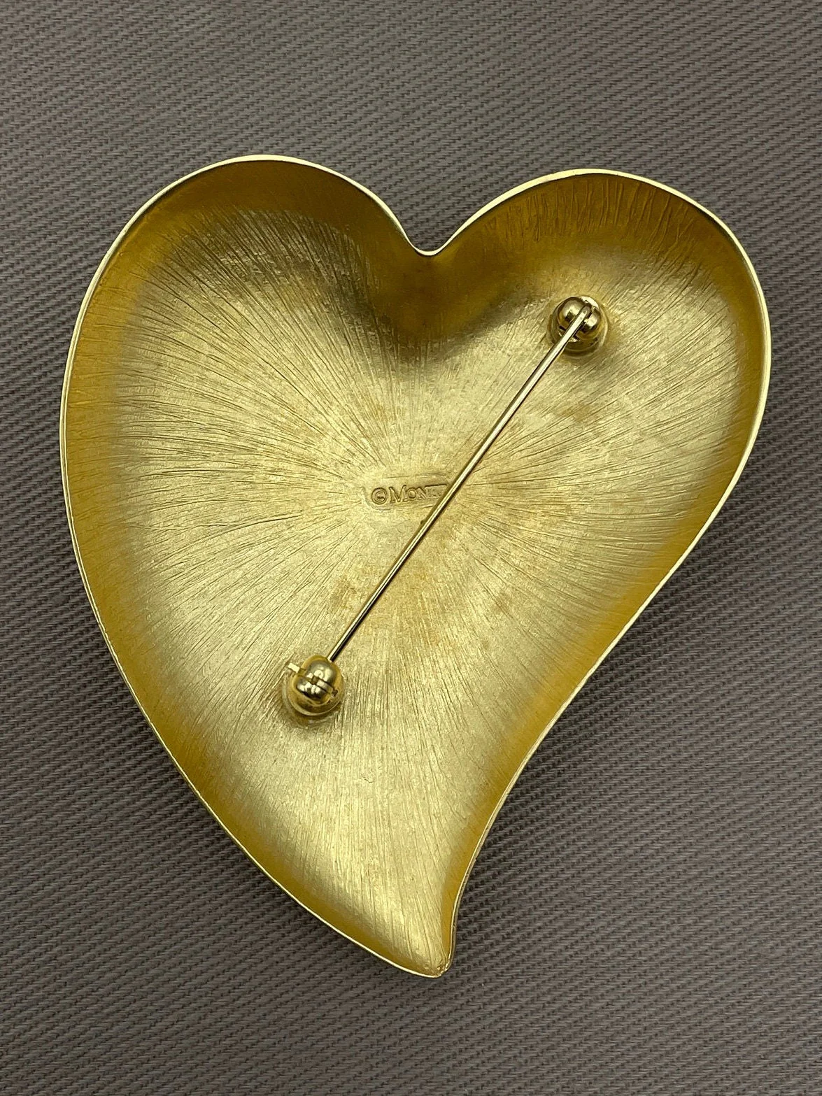 Massive Heart Satin Gold Runway Heart Brooch Pin Vintage Couture Jewelry by Monet - Image 3