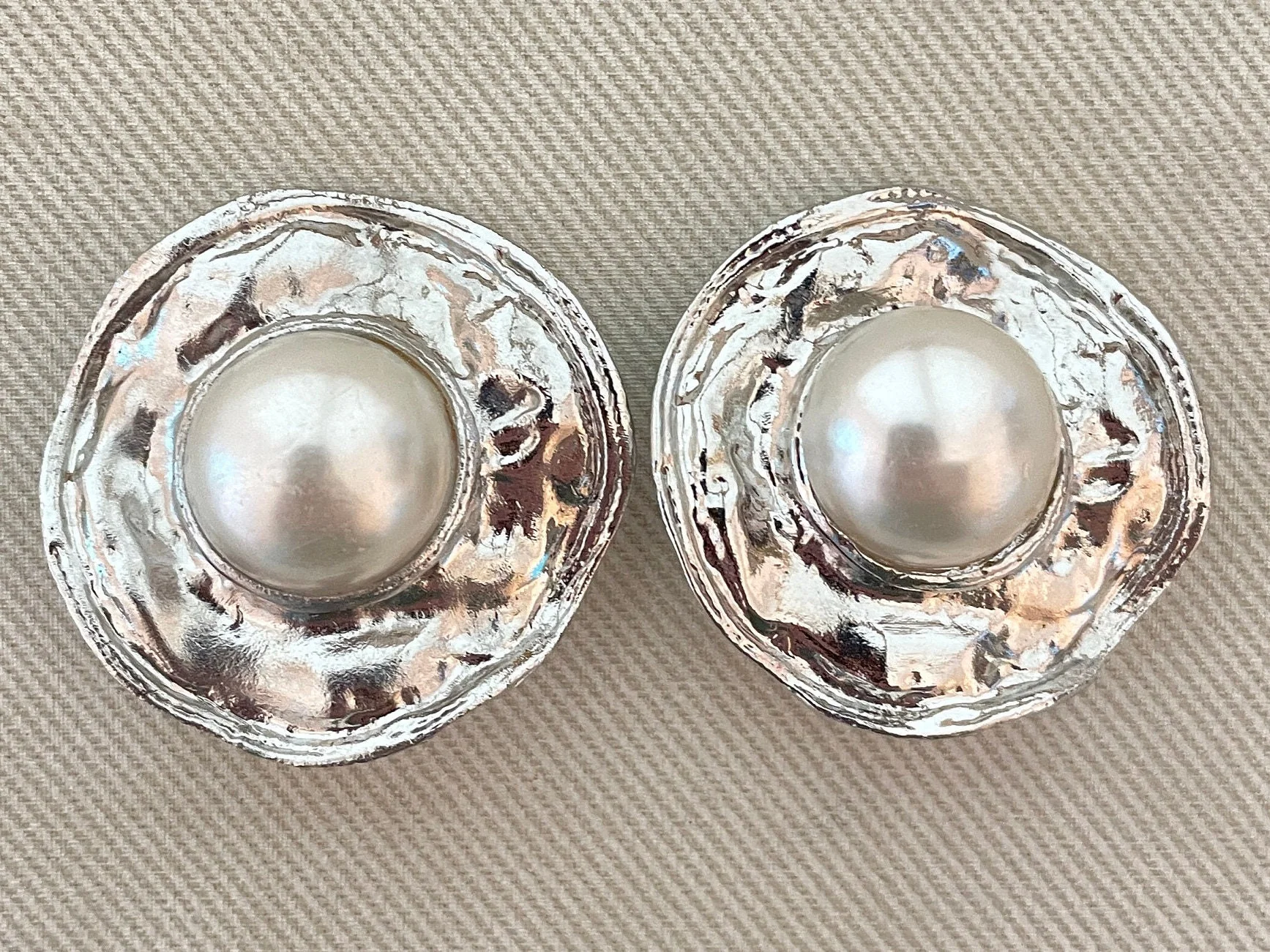Massive Pearl Art Nouveau Clip-On Statement Earrings - Image 2