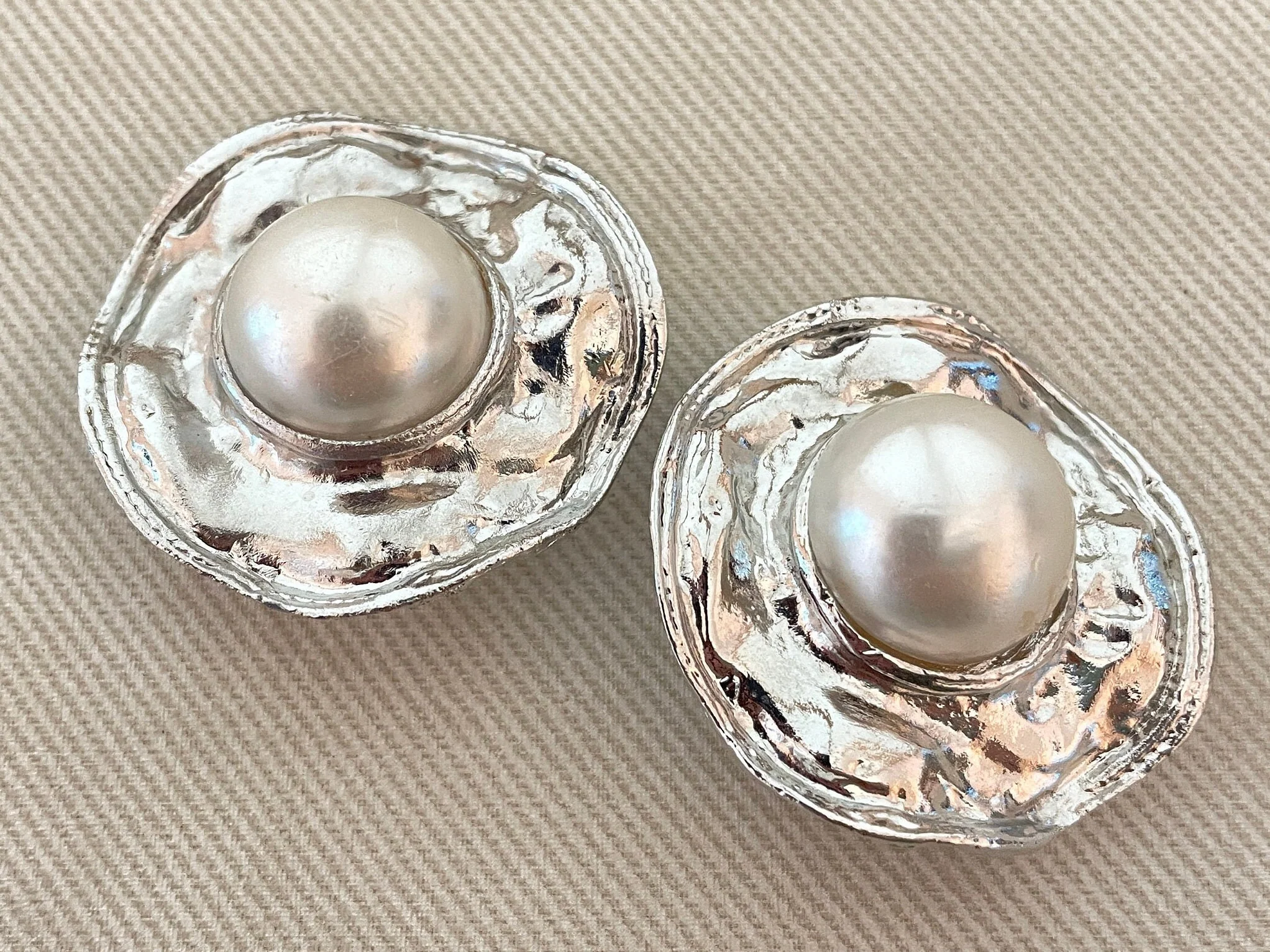 Massive Pearl Art Nouveau Clip-On Statement Earrings - Image 3