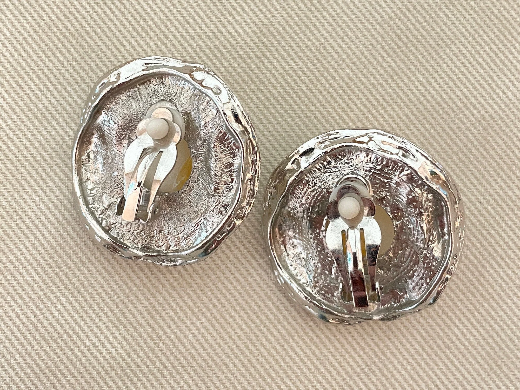 Massive Pearl Art Nouveau Clip-On Statement Earrings - Image 4
