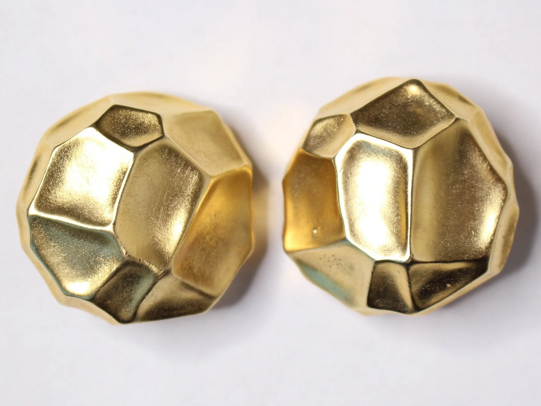 Massive Runway Statement Earrings Couture Matte Gold Hammered Crinkle Finish - Image 3