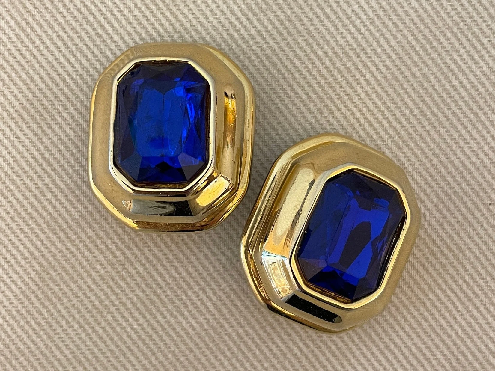 Massive Sapphire Blue Crystal 90s Clip On Statement Earrings - Image 2