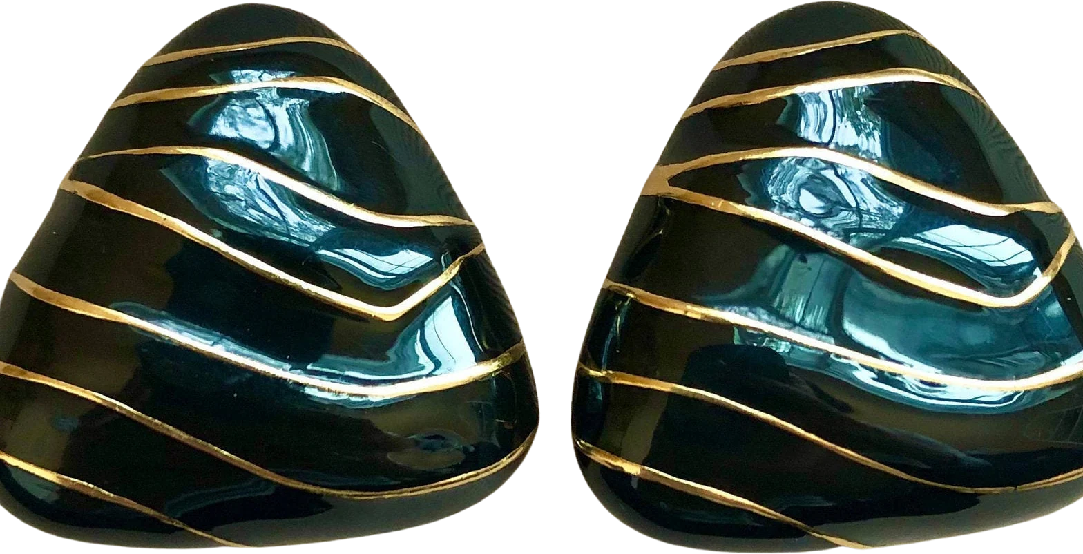 Massive Signed Art Deco Glossy Enamel Clip On Earrings Statement Earrings by Ciner