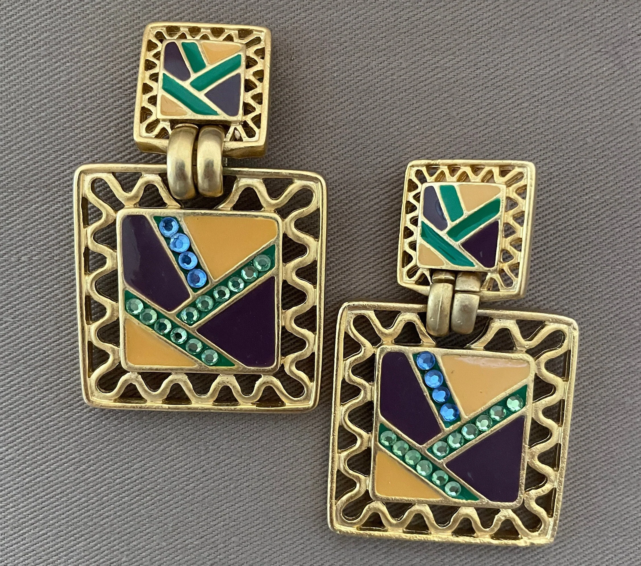 Massive Signed Craft Etruscan Abstract Clip-On Statement Earrings by Craft - Image 2