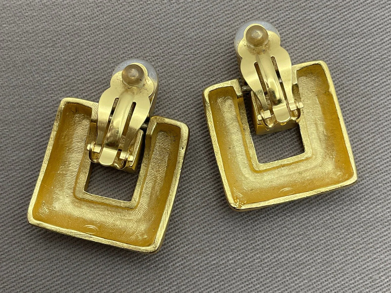 Matte Gold Modernist Square Door Knocker Clip-On Statement Earrings Vintage Gold Chunky Jewelry by Anne Klein - Image 5