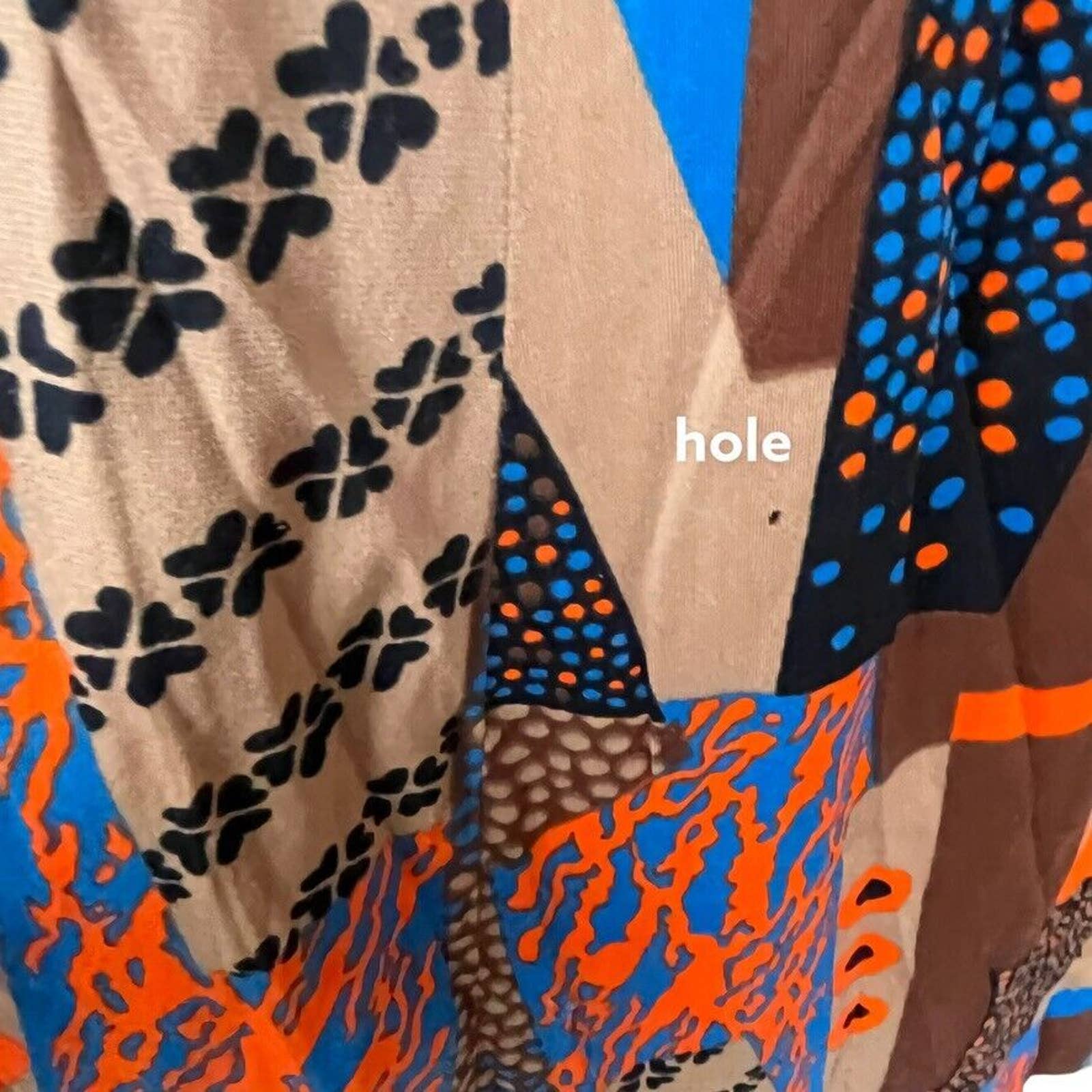 Maxi Dress 70s Funky Handmade Faux Patchwork Women S Damaged Orange Blue Sz S - Image 11