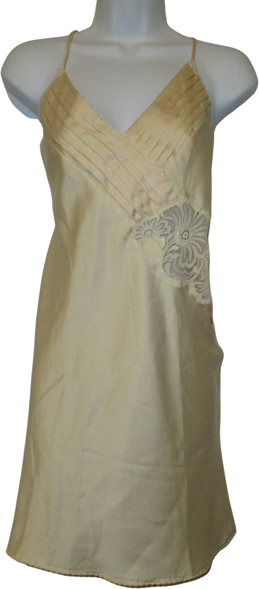 Med Babydoll Gown Lily of France Rosa Puleo-Ule Deep V 37 Spaghetti Straps Crisscross Low Back Beige Polyester Vintage by Lily Of France