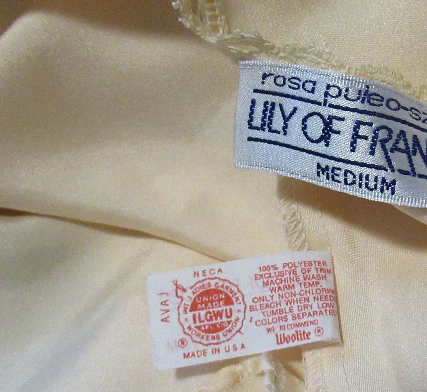 Med Babydoll Gown Lily of France Rosa Puleo-Ule Deep V 37 Spaghetti Straps Crisscross Low Back Beige Polyester Vintage by Lily Of France - Image 9