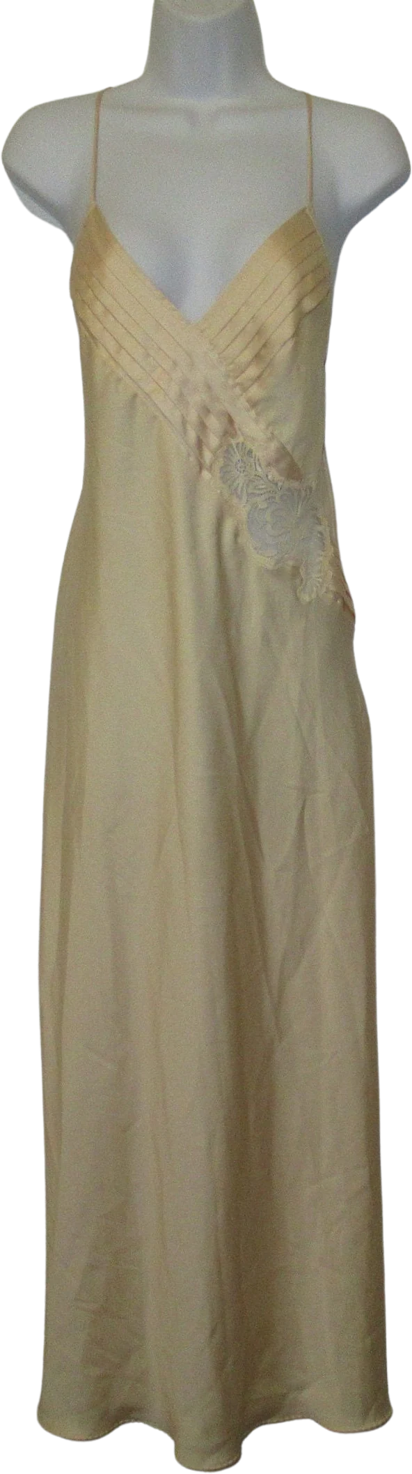 Med Long Nightgown Lily of France Rosa Puleo-Ule Deep V Front Spaghetti Strap Crisscross Low Back Beige Polyester by Lily Of France