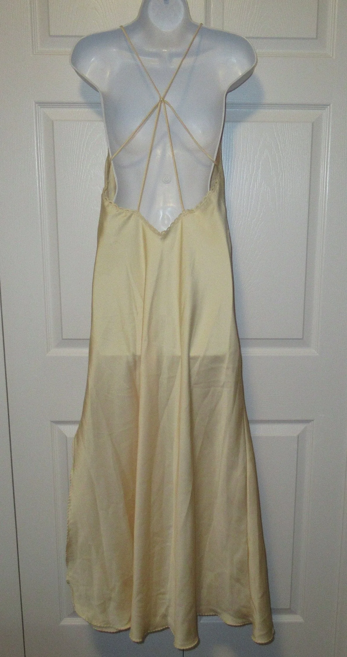 Med Long Nightgown Lily of France Rosa Puleo-Ule Deep V Front Spaghetti Strap Crisscross Low Back Beige Polyester by Lily Of France - Image 10