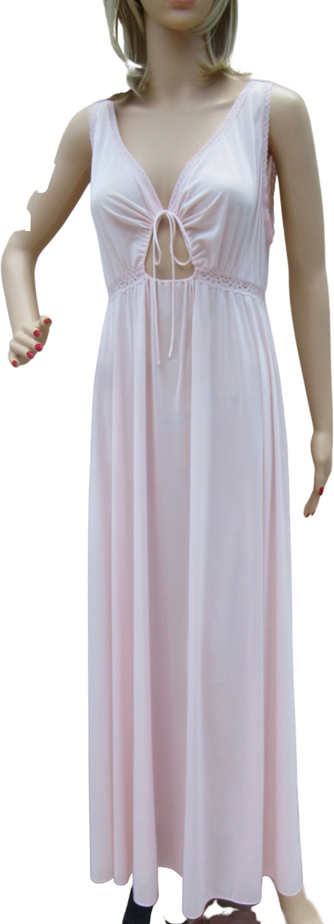 Med Miss Elaine Nightgown Pastel Pink Nylon Keyhole Bodice Figure Flattering Sexy Full Skirt Wilgwu Tag by Miss Elaine