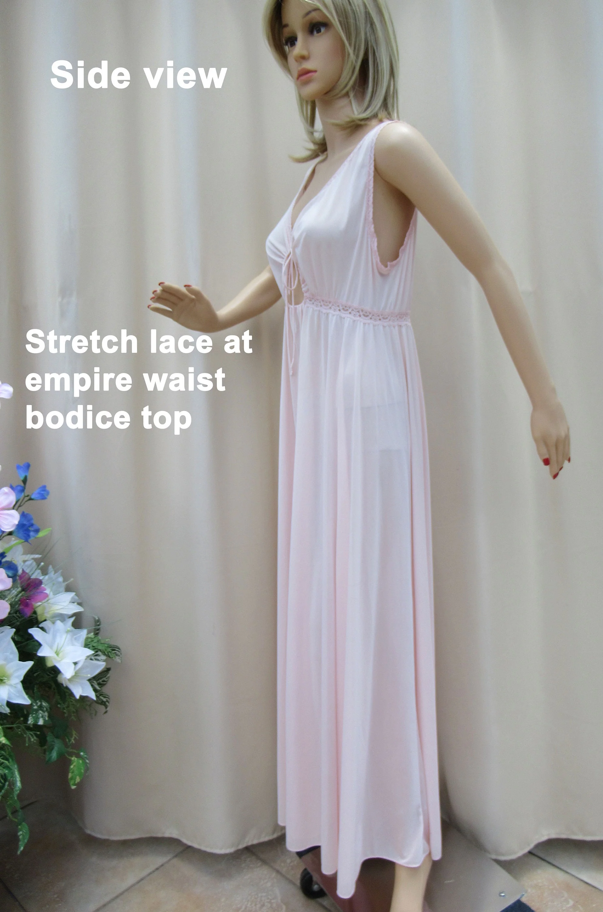 Med Miss Elaine Nightgown Pastel Pink Nylon Keyhole Bodice Figure Flattering Sexy Full Skirt Wilgwu Tag by Miss Elaine - Image 6