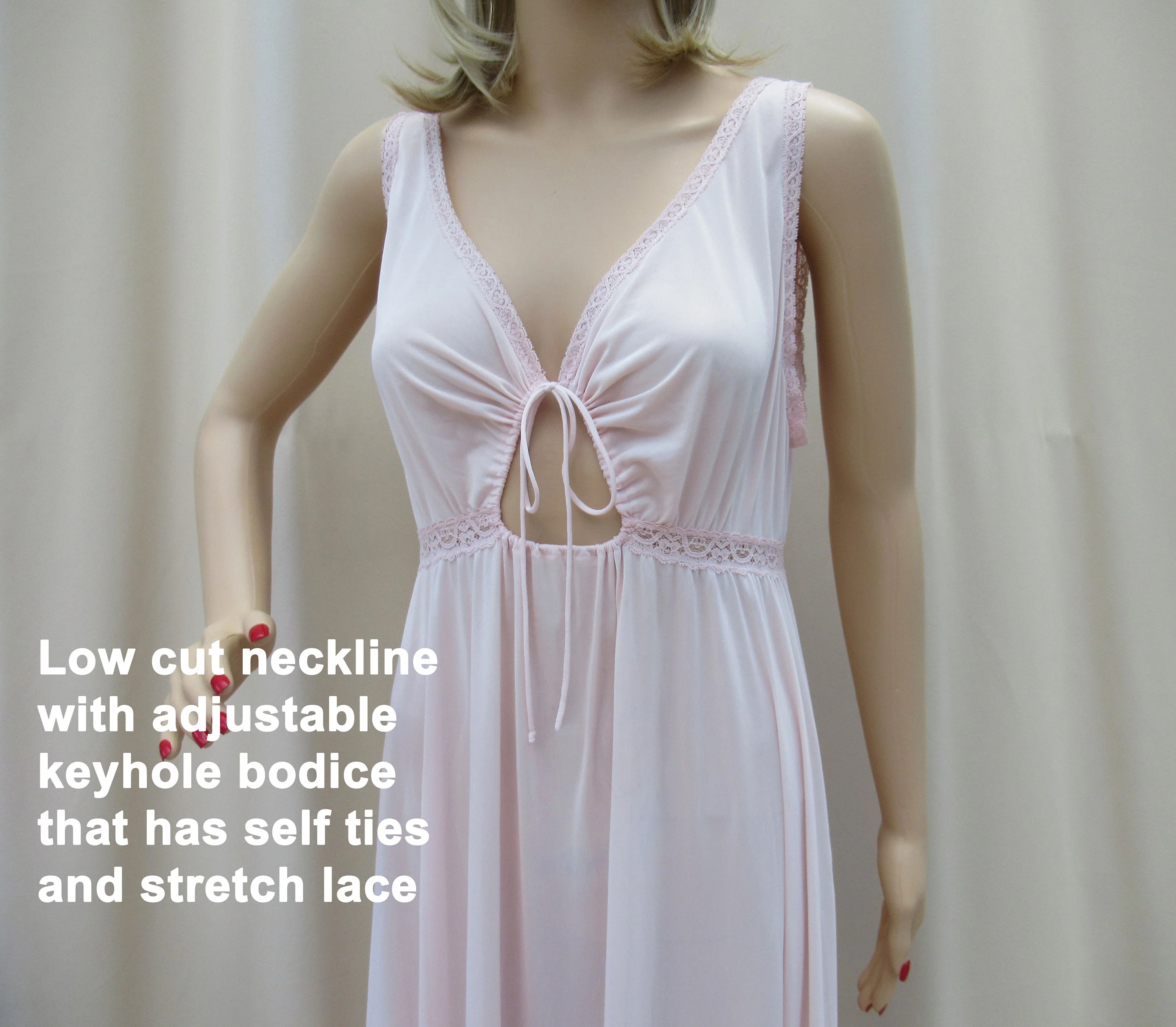 Med Miss Elaine Nightgown Pastel Pink Nylon Keyhole Bodice Figure Flattering Sexy Full Skirt Wilgwu Tag by Miss Elaine - Image 7