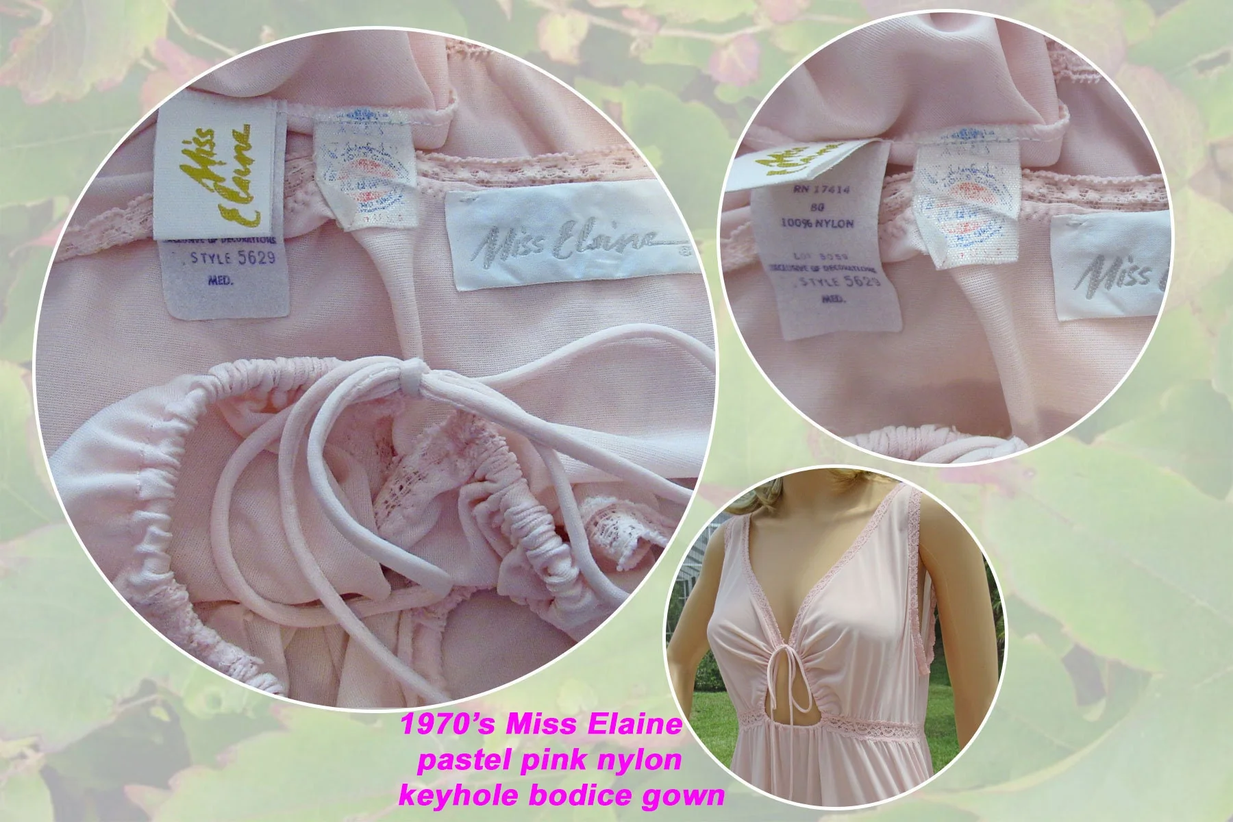 Med Miss Elaine Nightgown Pastel Pink Nylon Keyhole Bodice Figure Flattering Sexy Full Skirt Wilgwu Tag by Miss Elaine - Image 9