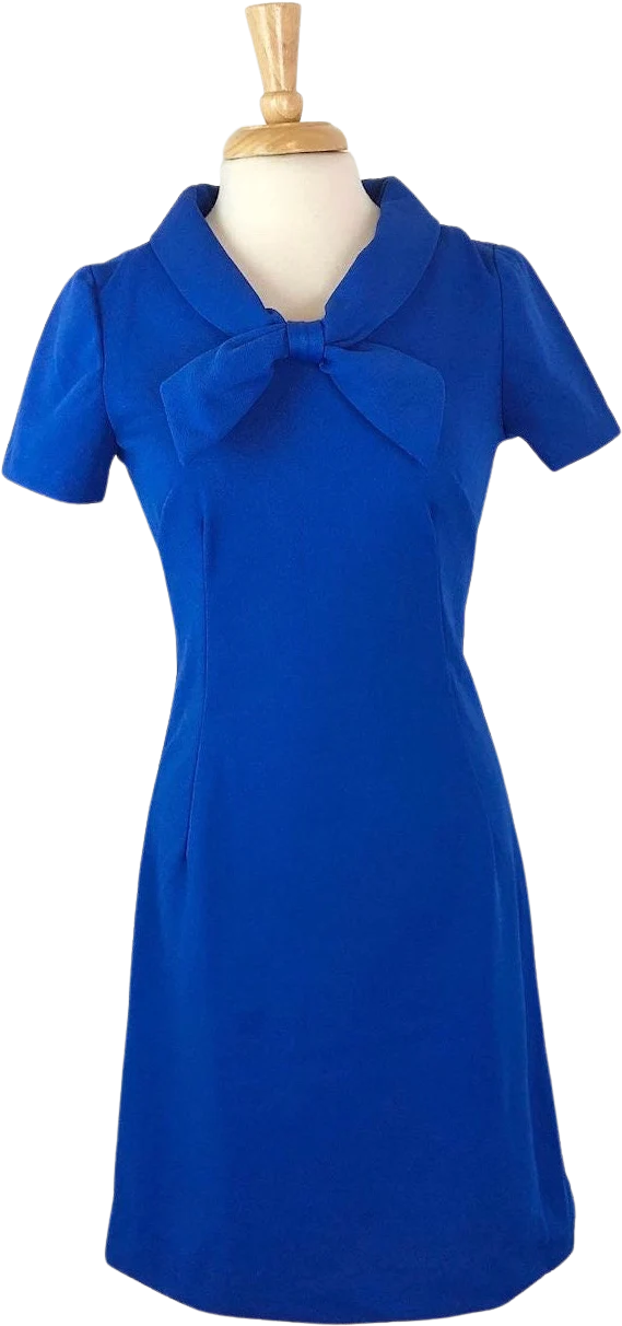 Medium To Large Darling Vintage 60s Royal Blue Wiggle Dress with Necktie
