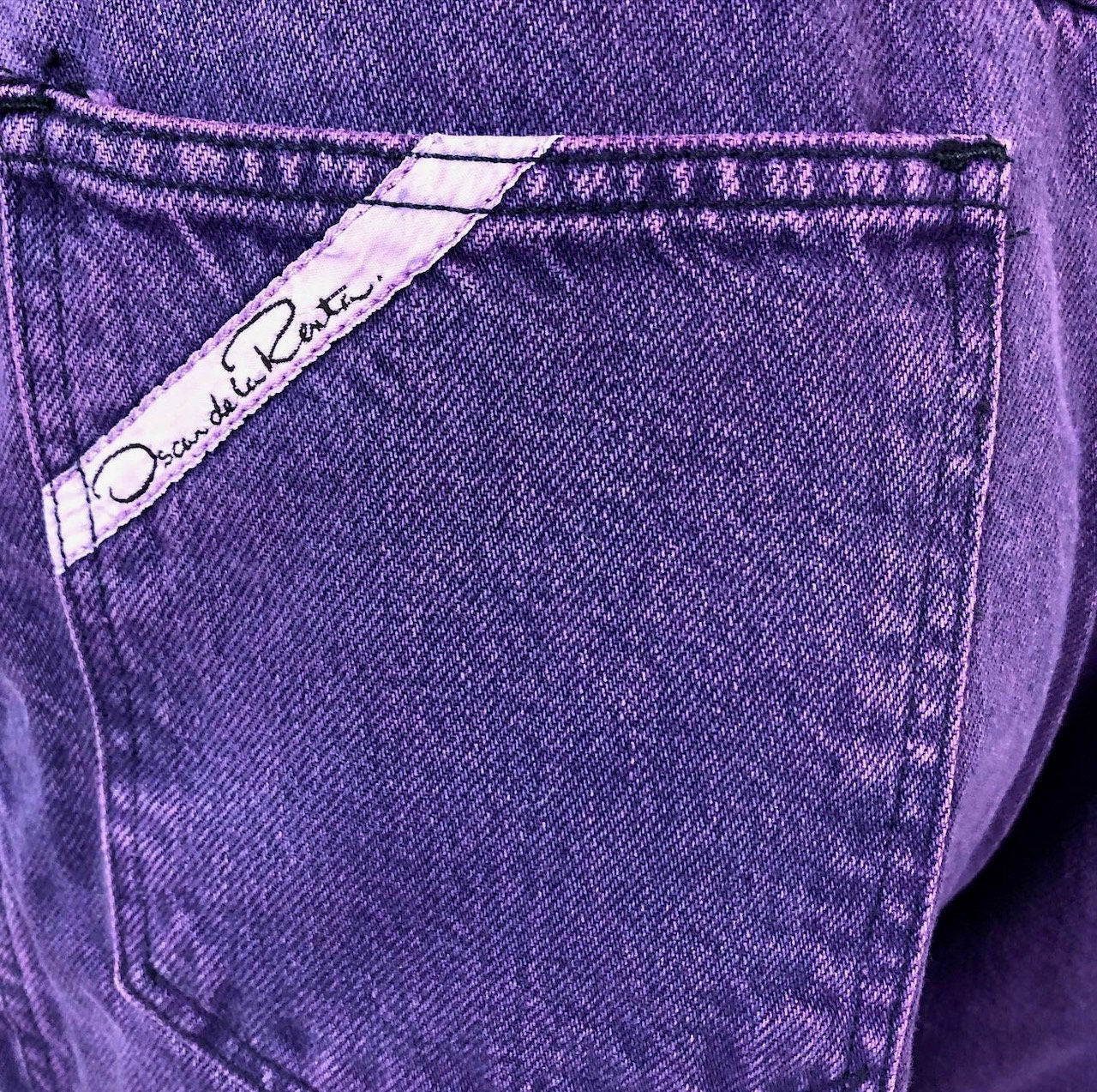 Medium To Large Deadstock 90s Purple High Waisted Jeans by Oscar de la Renta - Image 9