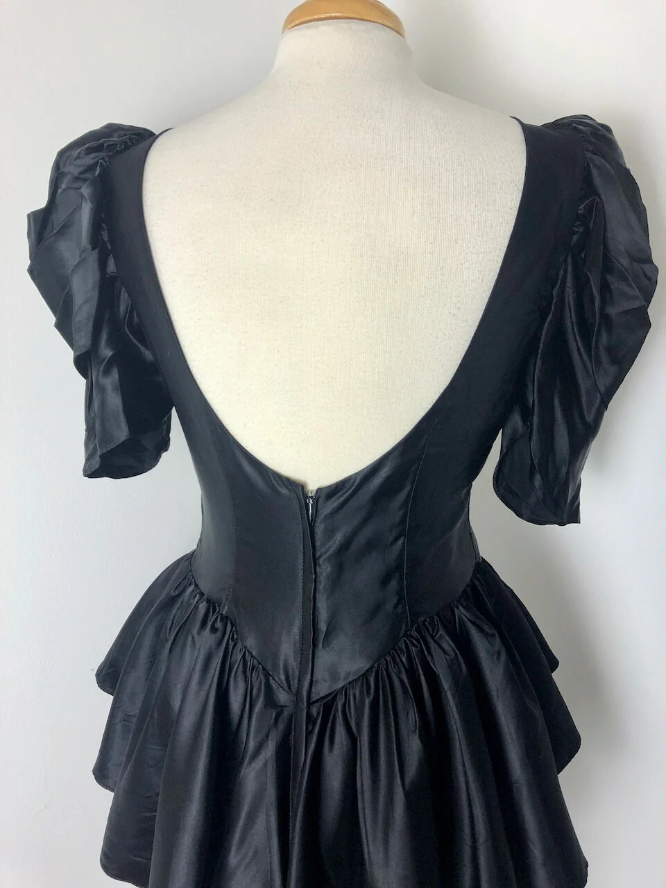 Medium To Large Vintage 80s Black Faux Liquid Satin Waterfall Gown by Dance Allure - Image 9