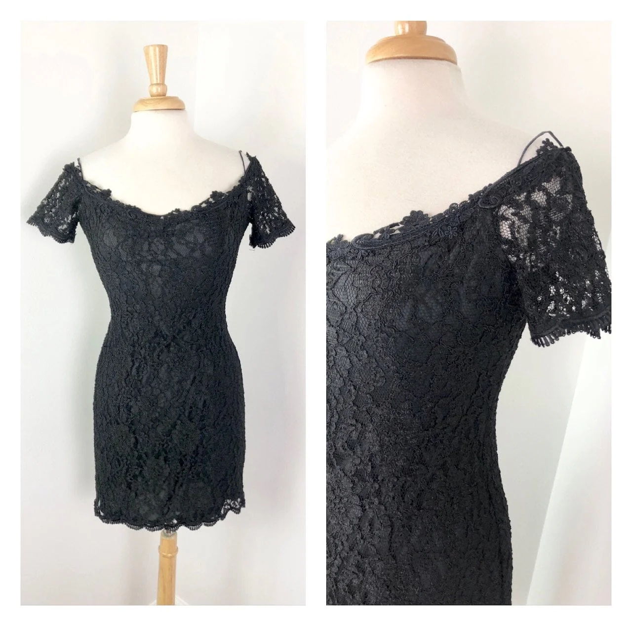 Medium To Large Vintage 90s Black Lace Mini Dress by Joseph Ribkoff - Image 3