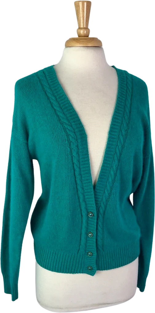 Medium To Large Vintage 90s Teal Silk and Angora Cardigan by De Rothchild