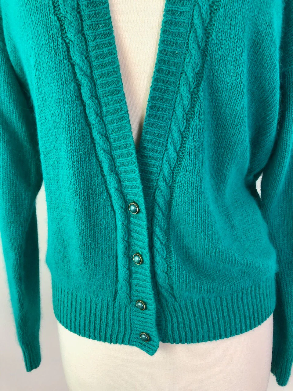 Medium To Large Vintage 90s Teal Silk and Angora Cardigan by De Rothchild - Image 3