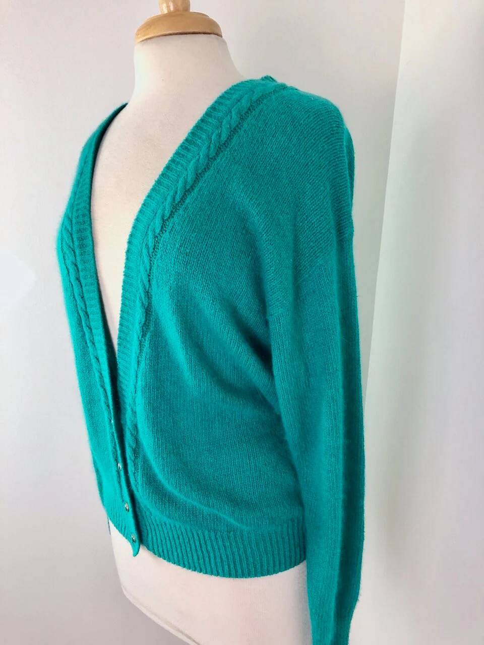 Medium To Large Vintage 90s Teal Silk and Angora Cardigan by De Rothchild - Image 4