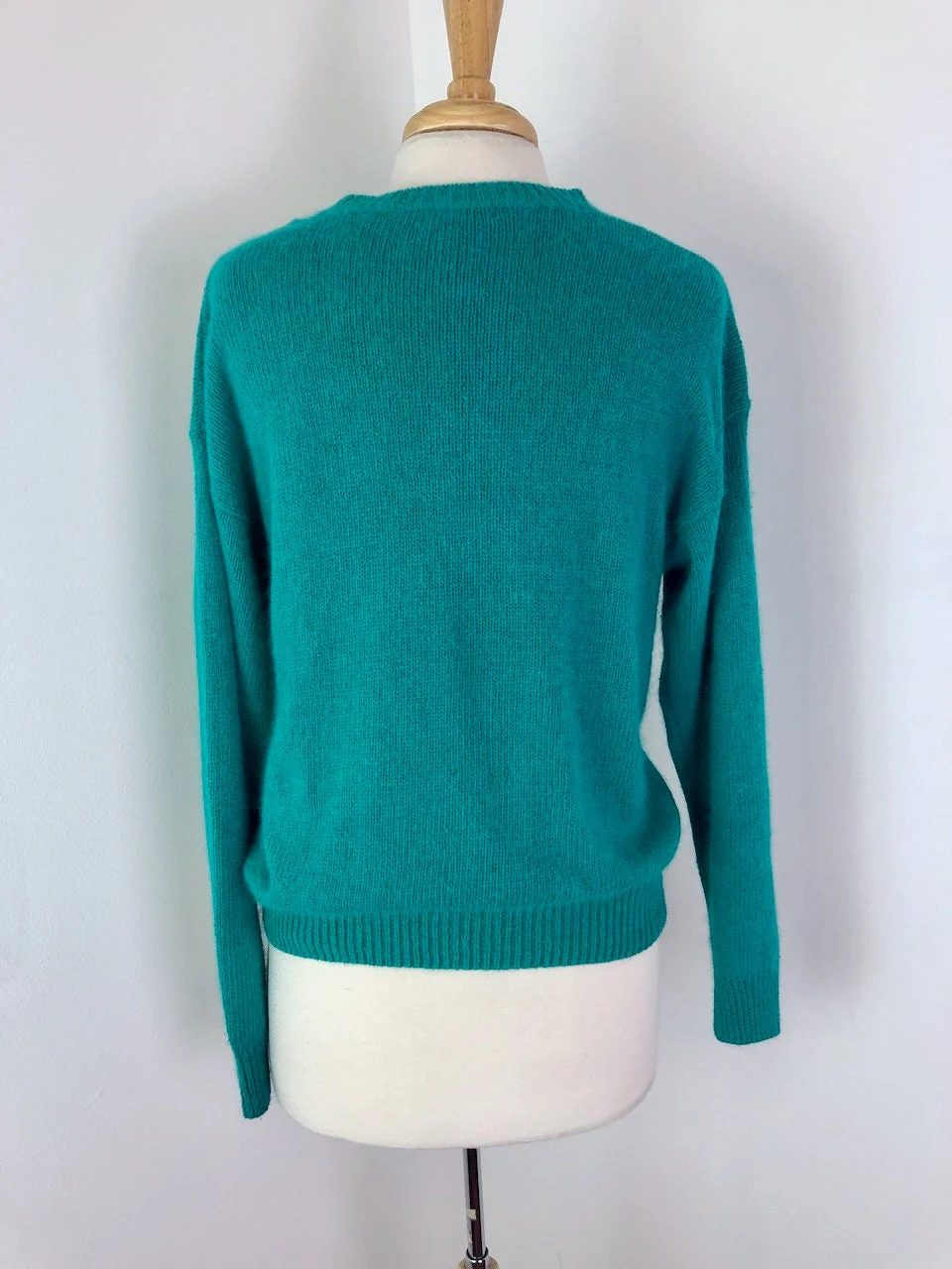 Medium To Large Vintage 90s Teal Silk and Angora Cardigan by De Rothchild - Image 5
