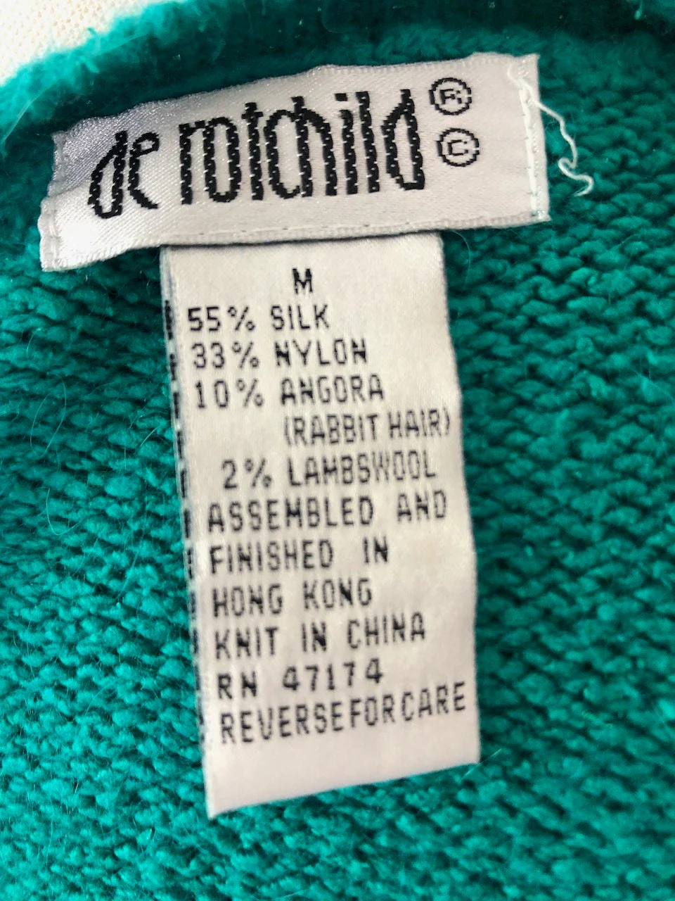 Medium To Large Vintage 90s Teal Silk and Angora Cardigan by De Rothchild - Image 7