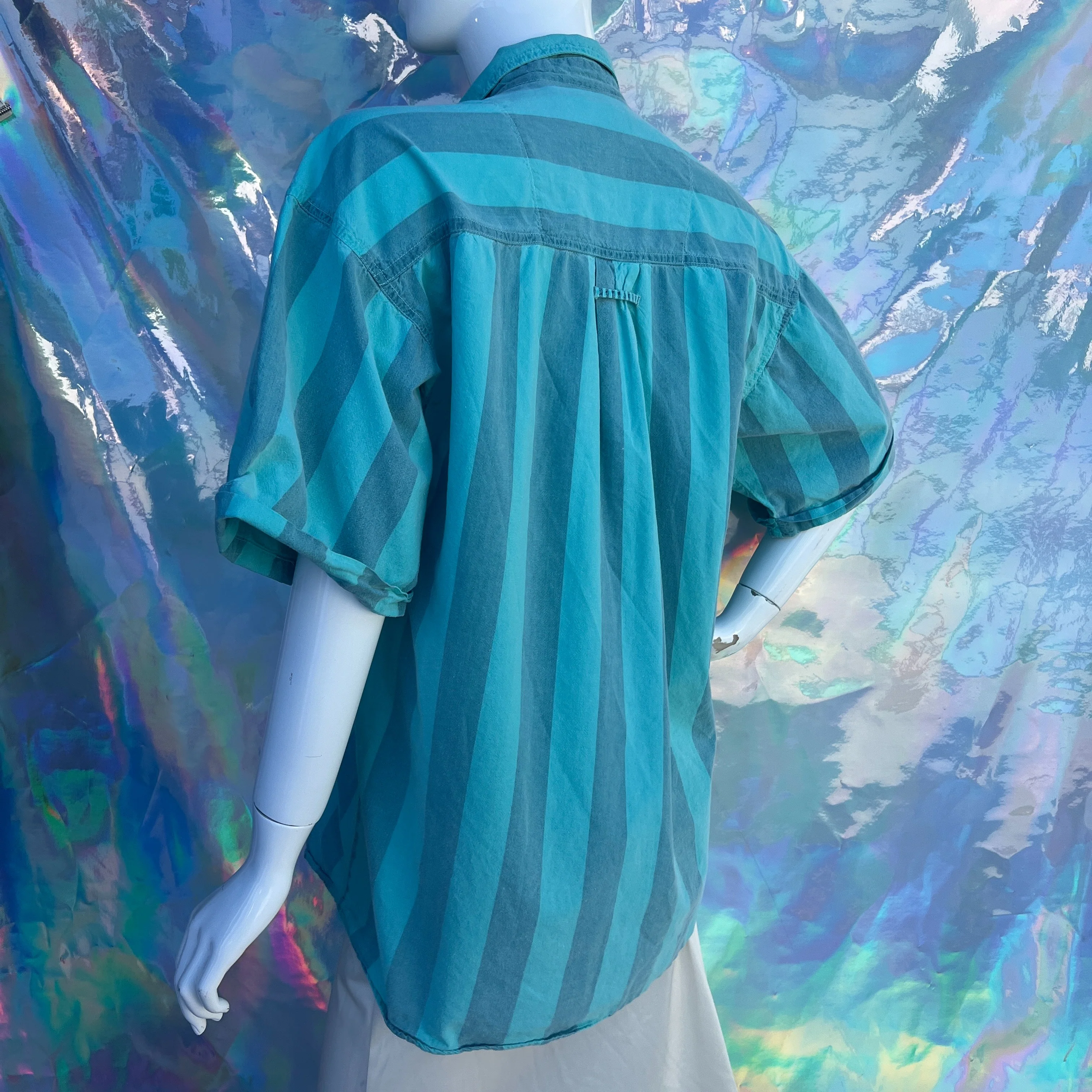 Mens 90s Blue Striped Diagonal Pocket Shirt by Sergio - Image 8