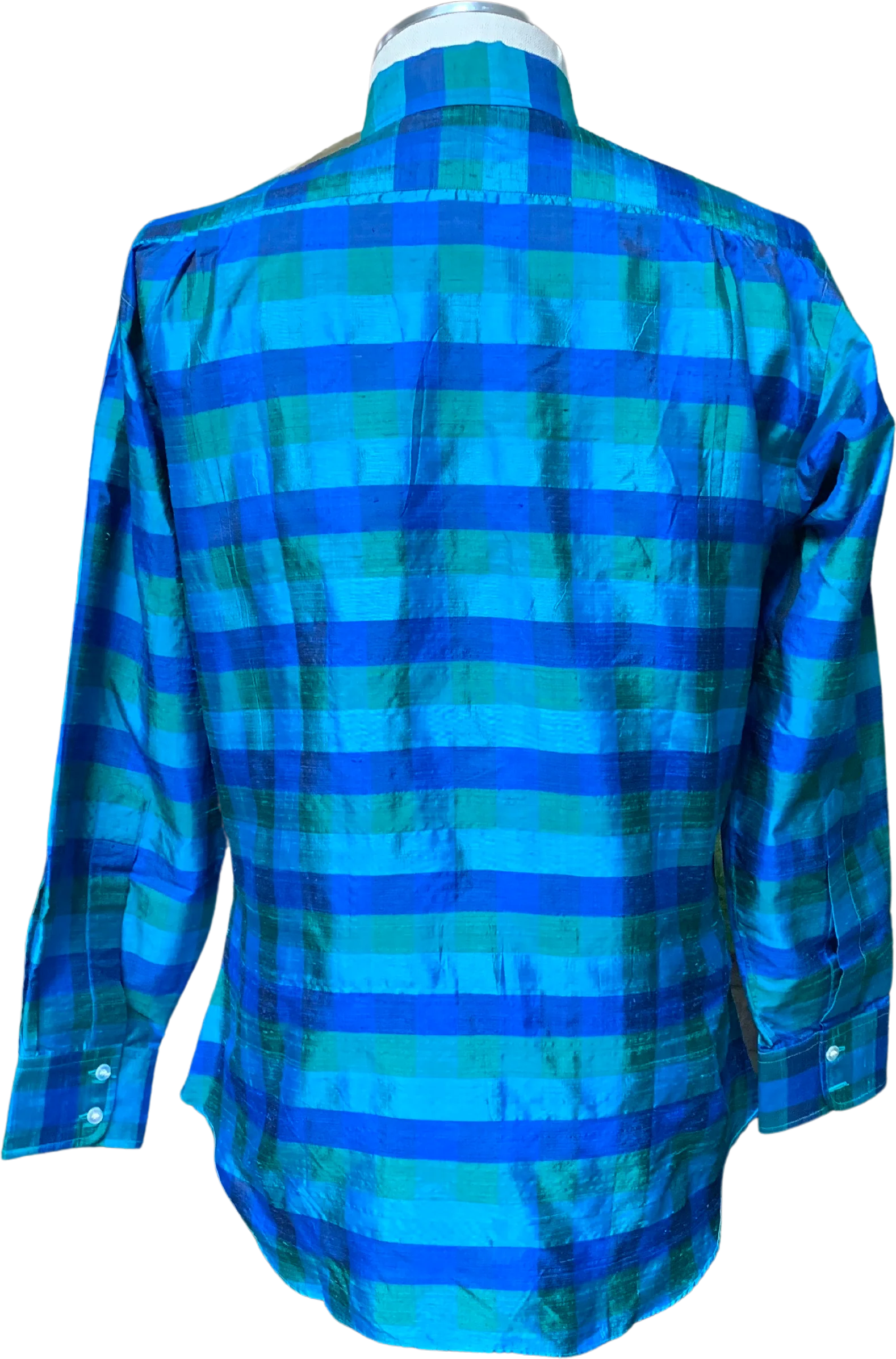 Mens Blue And Green Stripe Plaid Silk Custom Shirt By Takly - Image 2