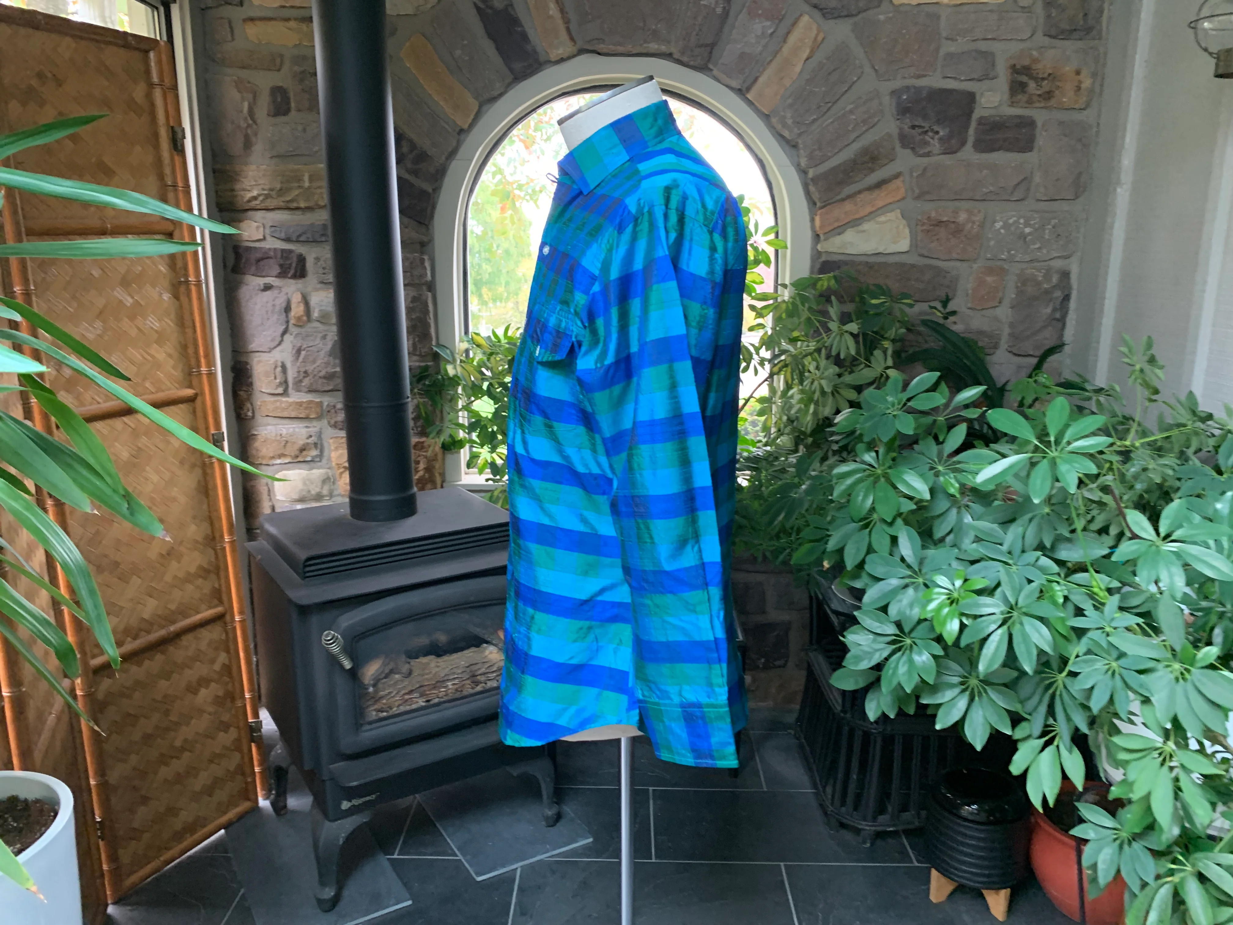 Mens Blue And Green Stripe Plaid Silk Custom Shirt By Takly - Image 6