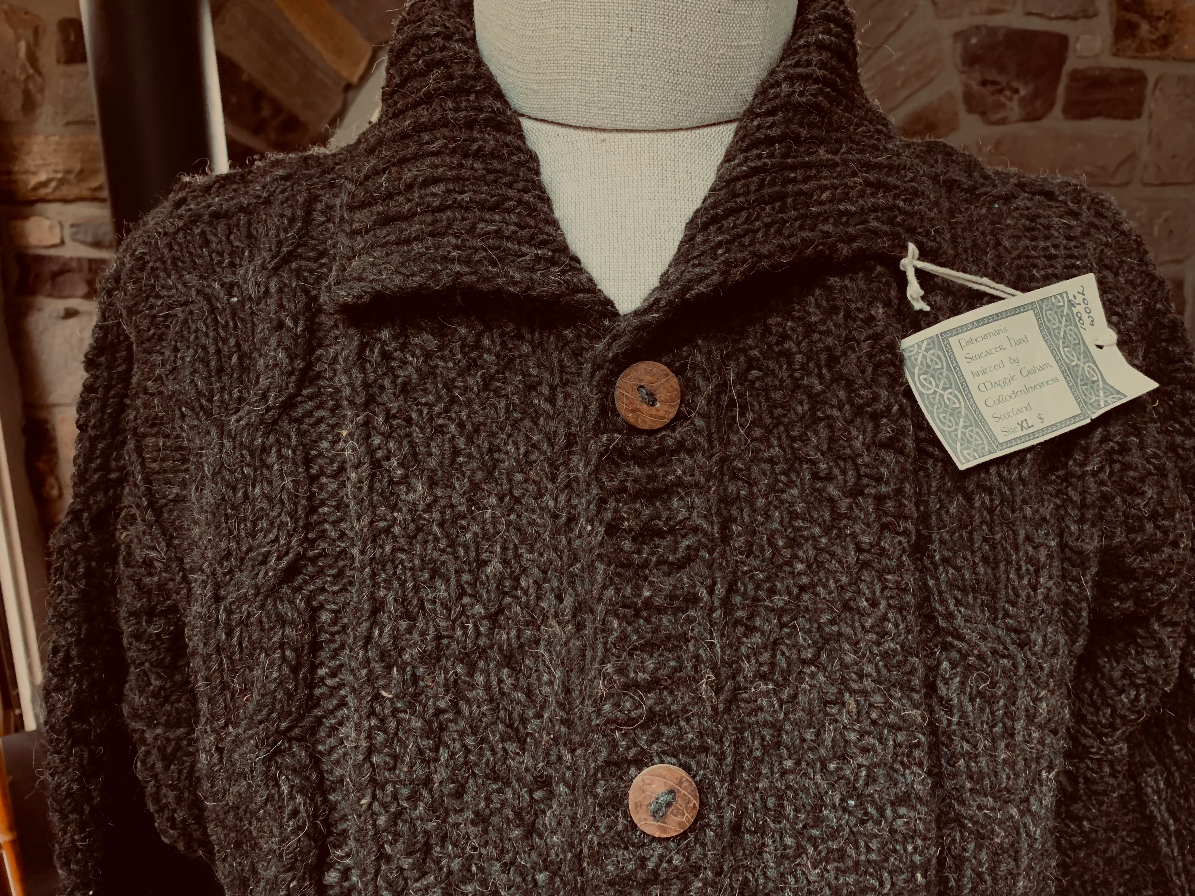 Mens Brown Fisherman's Wool Hand Knitted Cardigan By Hand Knitted Scotland - Image 4