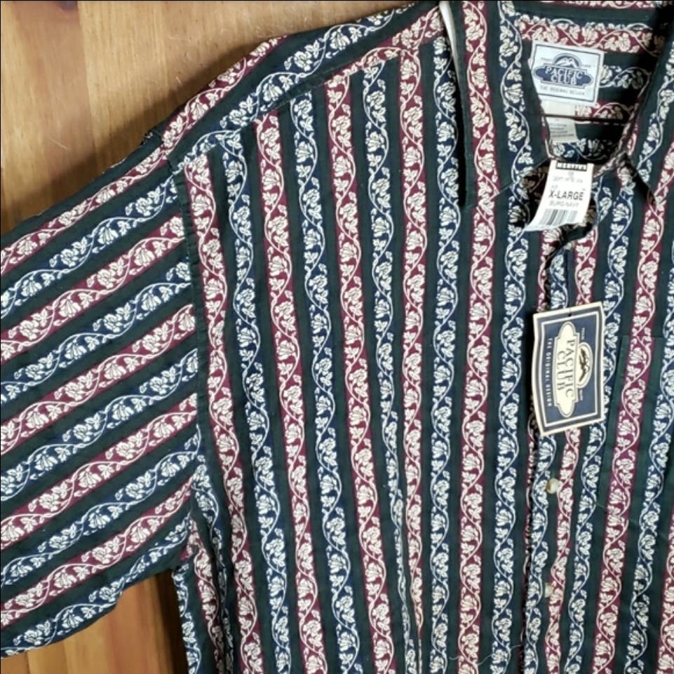 Men's Button Up Floral Striped Shirt by Pacific Club - Image 5