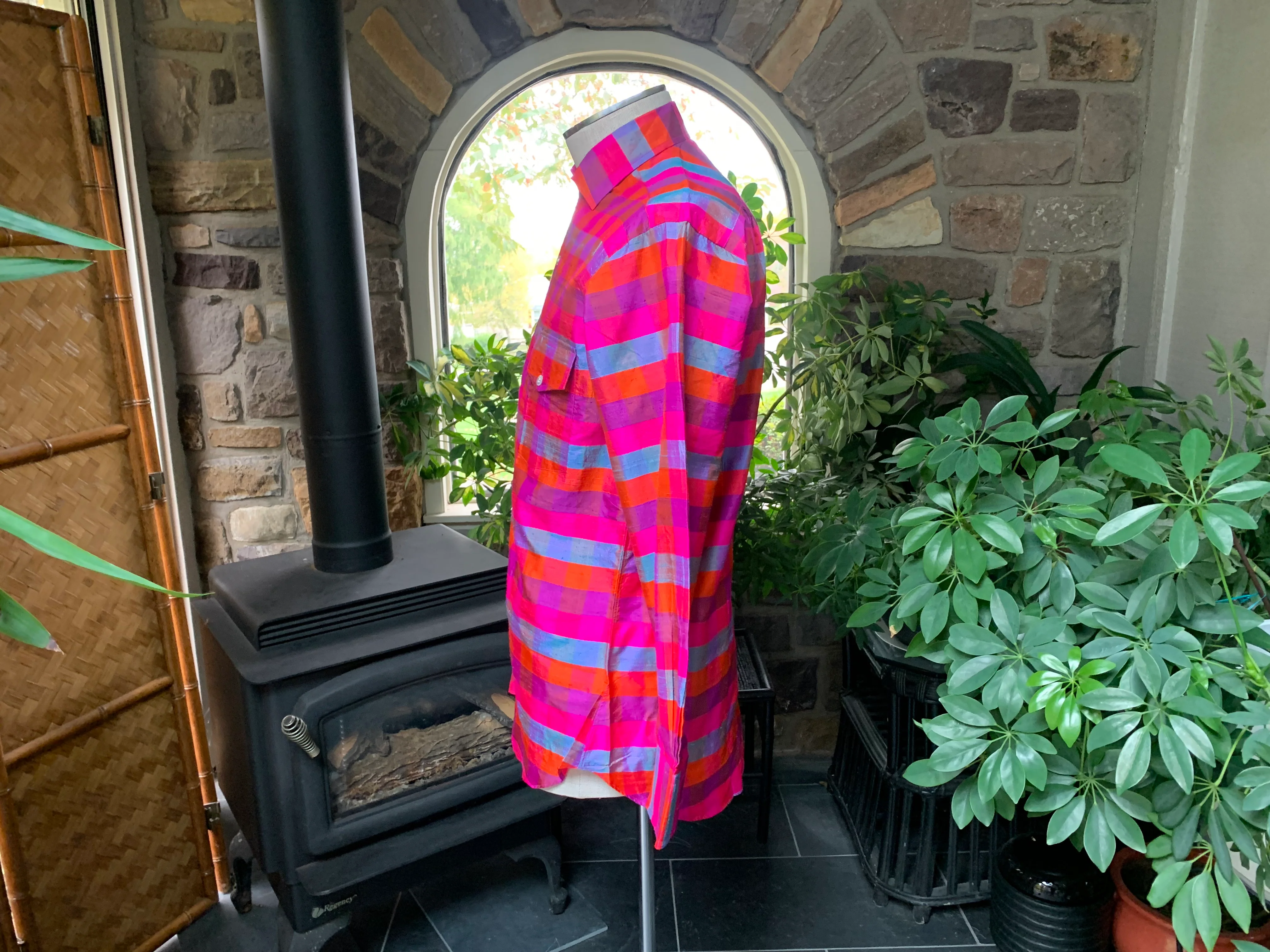 Mens Colorful Stripe Plaid Silk Shirt By Takly - Image 6