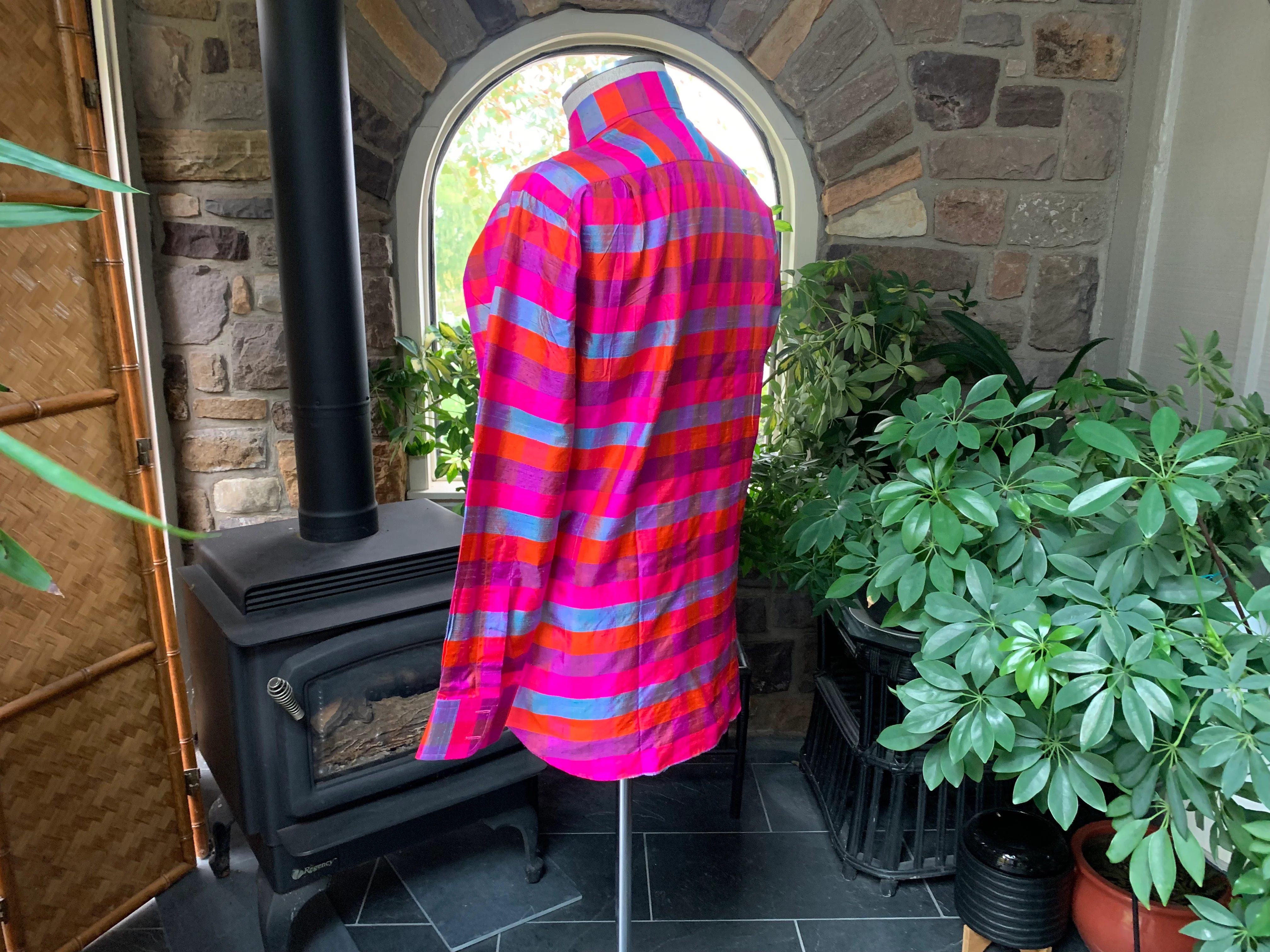 Mens Colorful Stripe Plaid Silk Shirt By Takly - Image 7