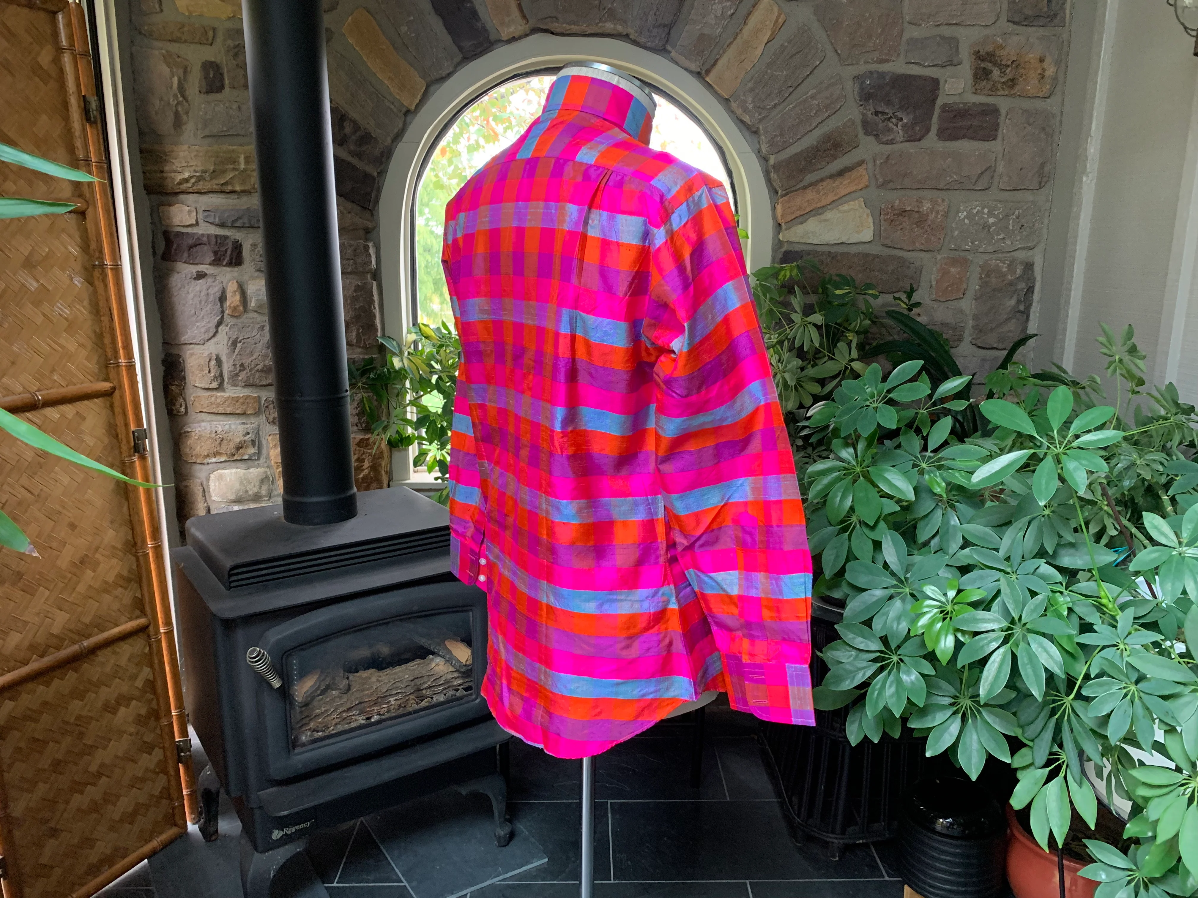 Mens Colorful Stripe Plaid Silk Shirt By Takly - Image 8
