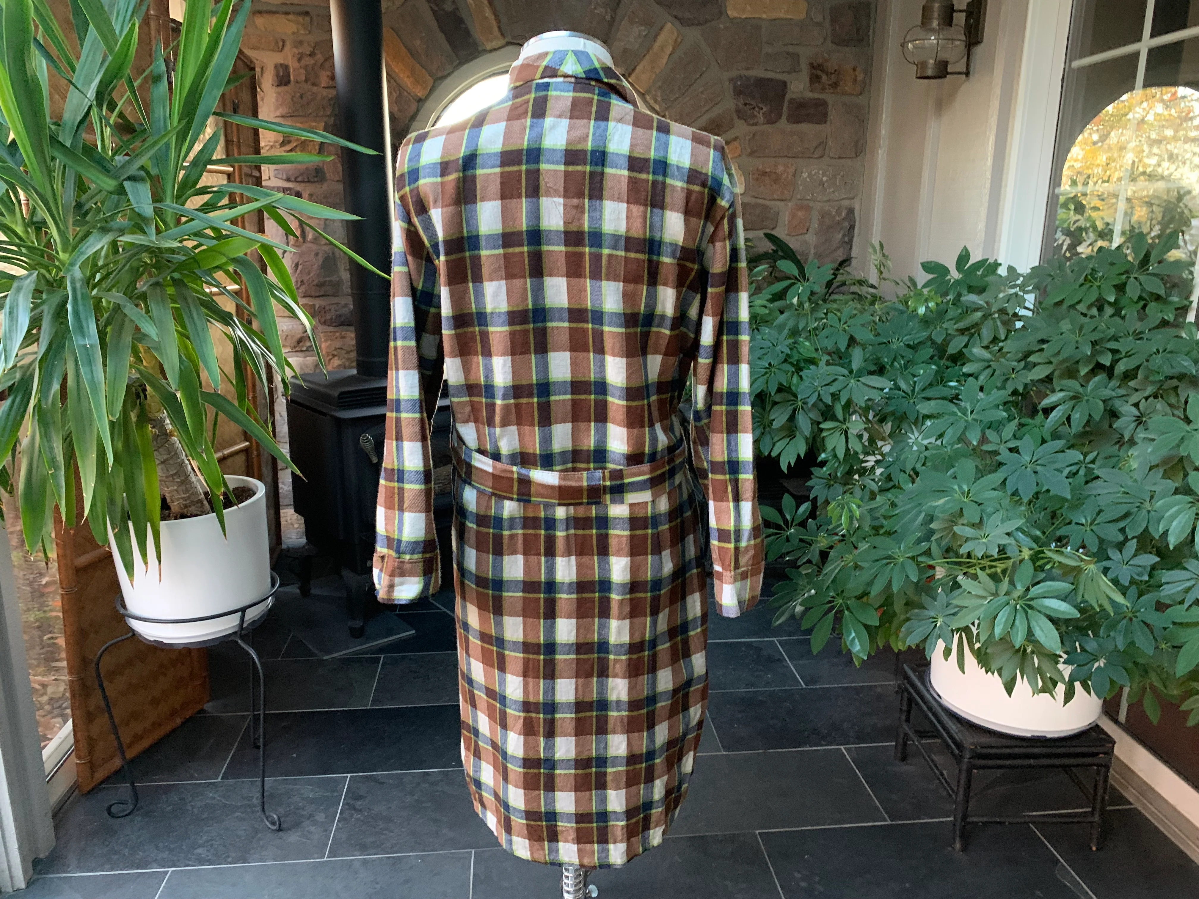 Men's Cotton Flannel Brown And Blue Plaid Robe By Bvd Lounger - Image 2