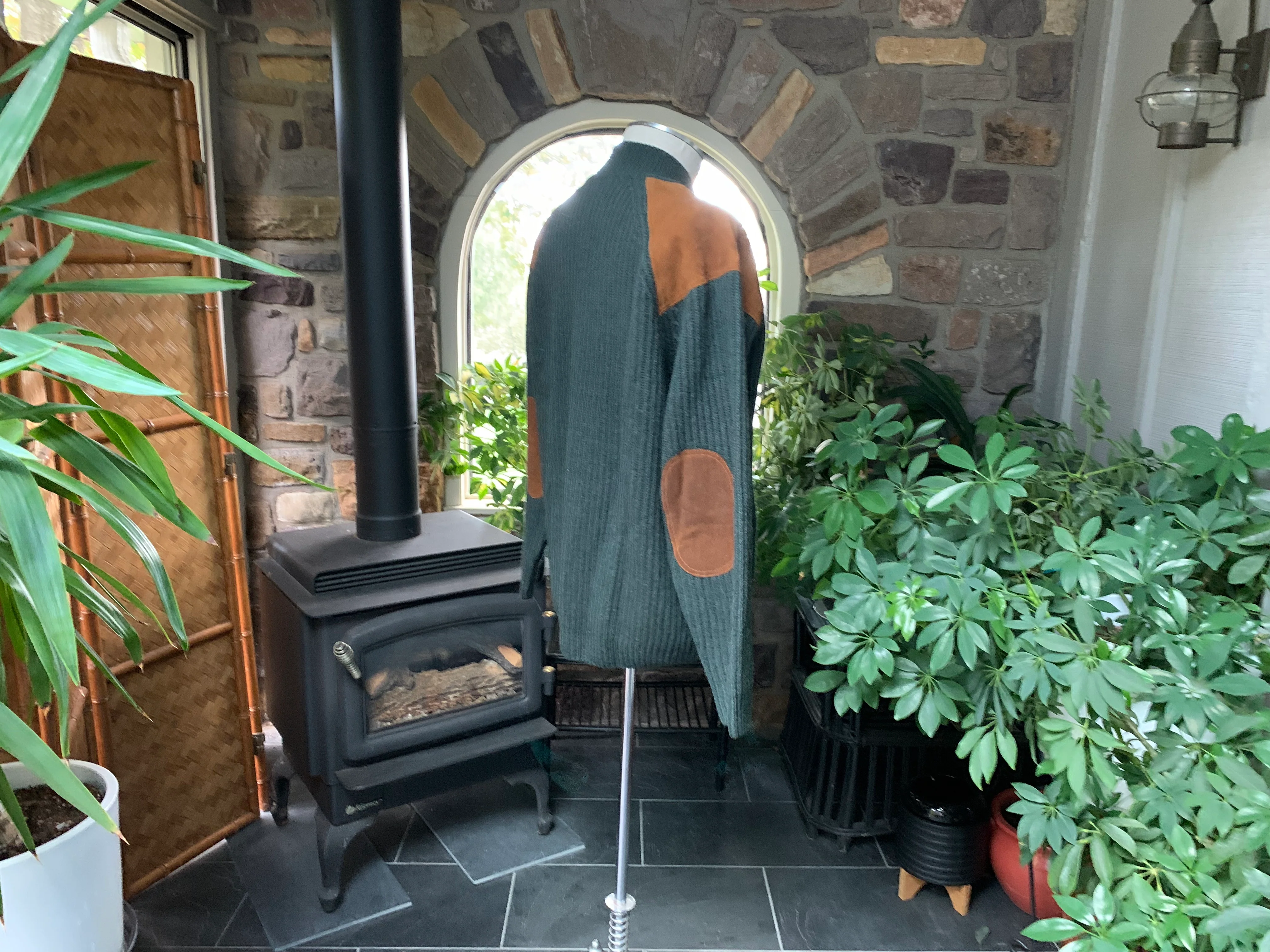 Mens Green Wool Rust Suede Front Zipper Sweater By Carraig Donn - Image 7