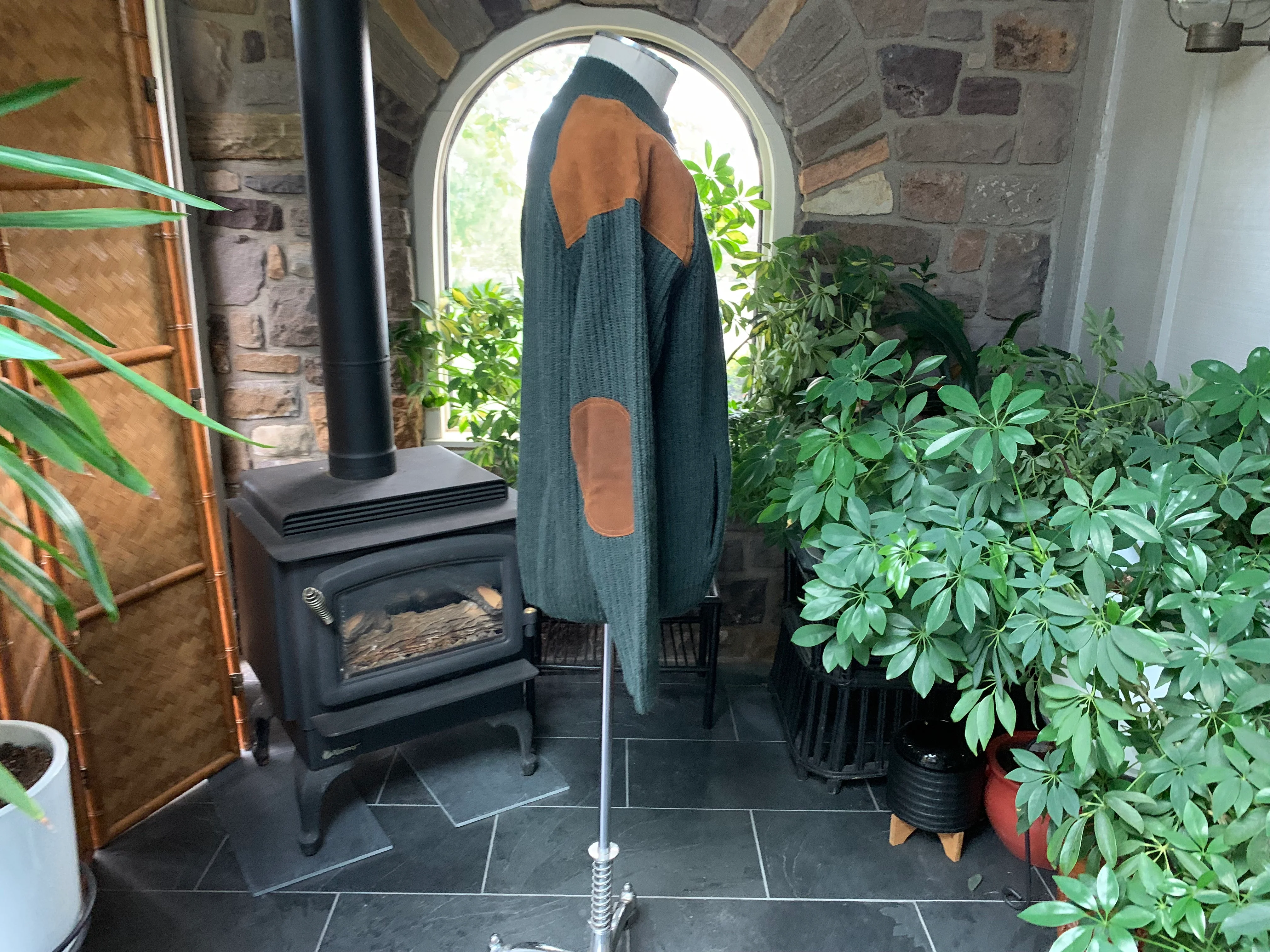 Mens Green Wool Rust Suede Front Zipper Sweater By Carraig Donn - Image 8