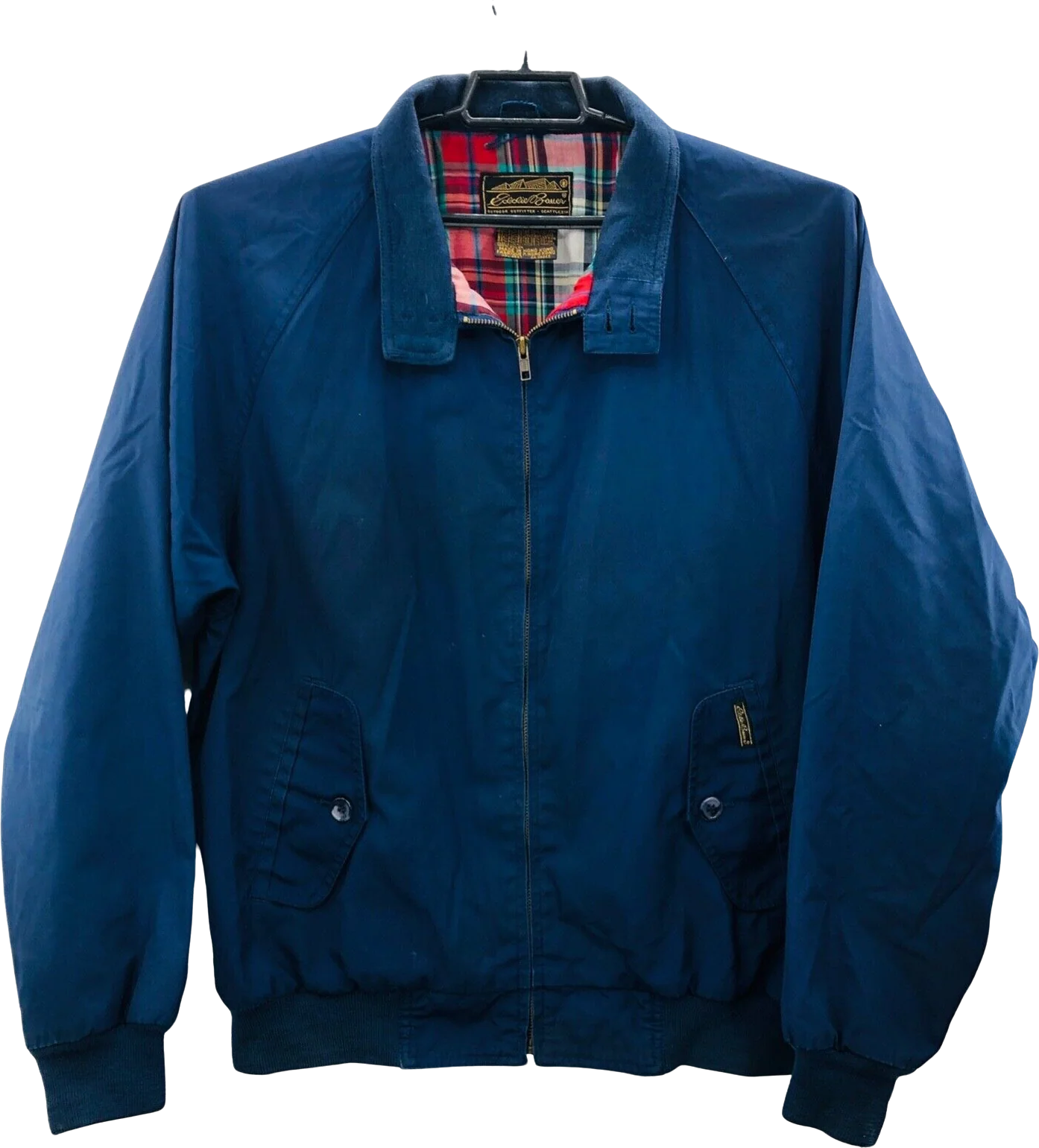 Mens Harrington Jacket Large Vintage Blue Cotton Full Zip Collared by Eddie Bauer