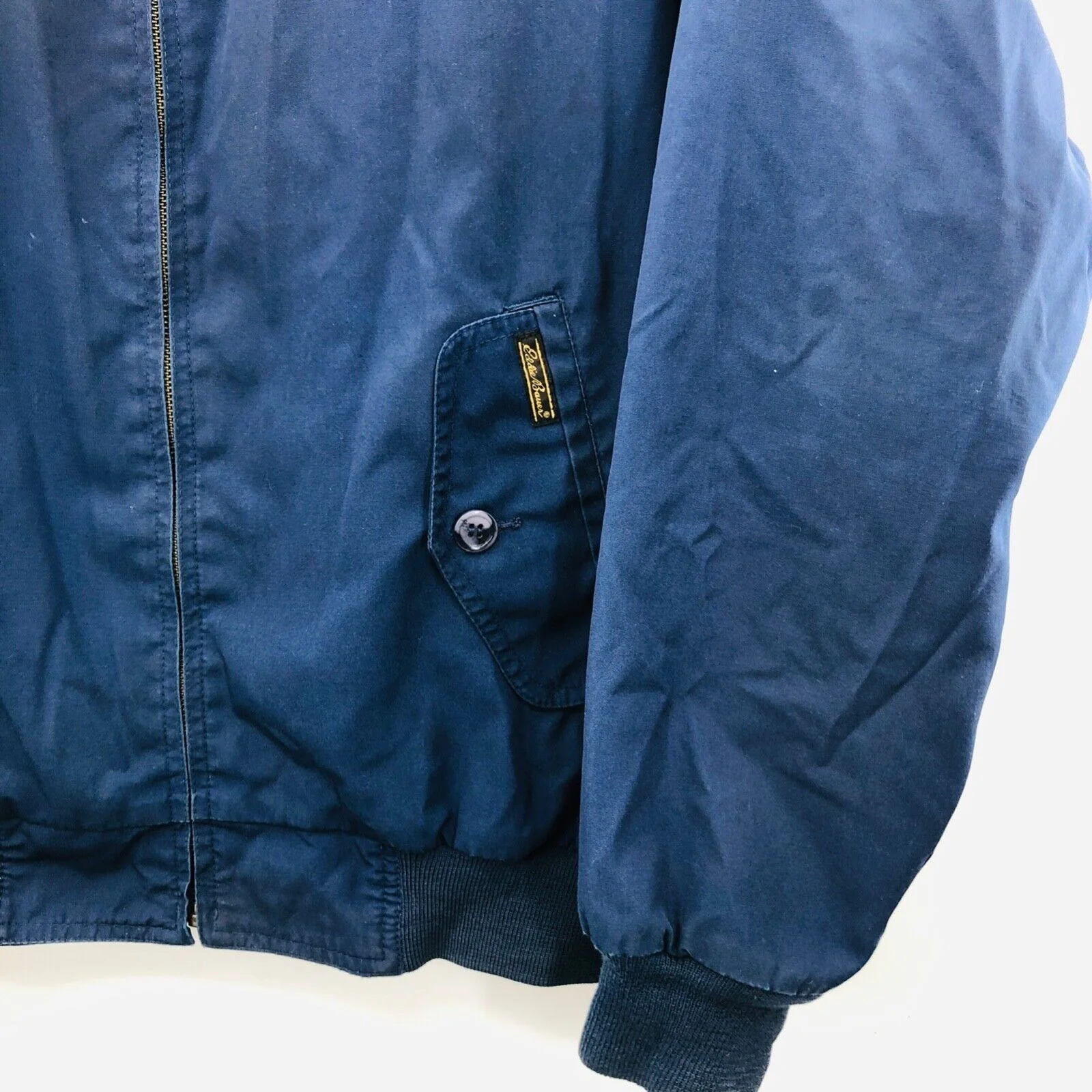 Mens Harrington Jacket Large Vintage Blue Cotton Full Zip Collared by Eddie Bauer - Image 5