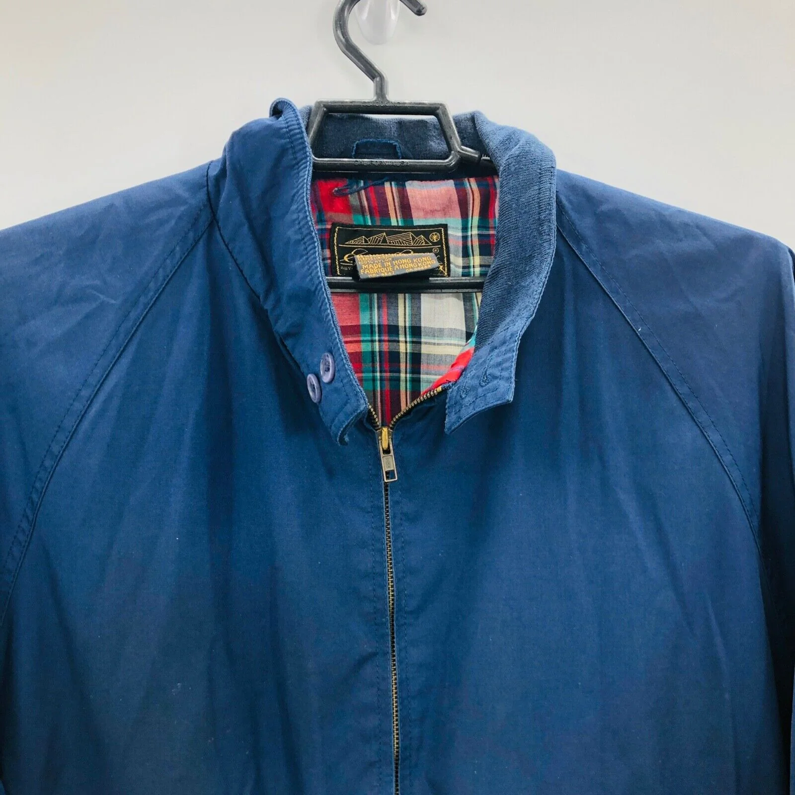 Mens Harrington Jacket Large Vintage Blue Cotton Full Zip Collared by Eddie Bauer - Image 6