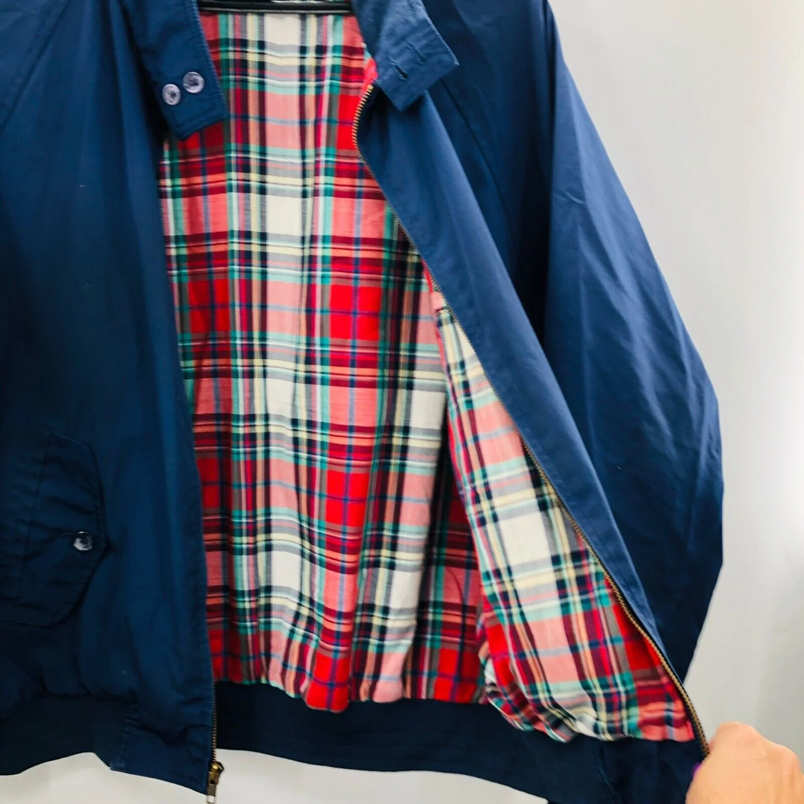 Mens Harrington Jacket Large Vintage Blue Cotton Full Zip Collared by Eddie Bauer - Image 7
