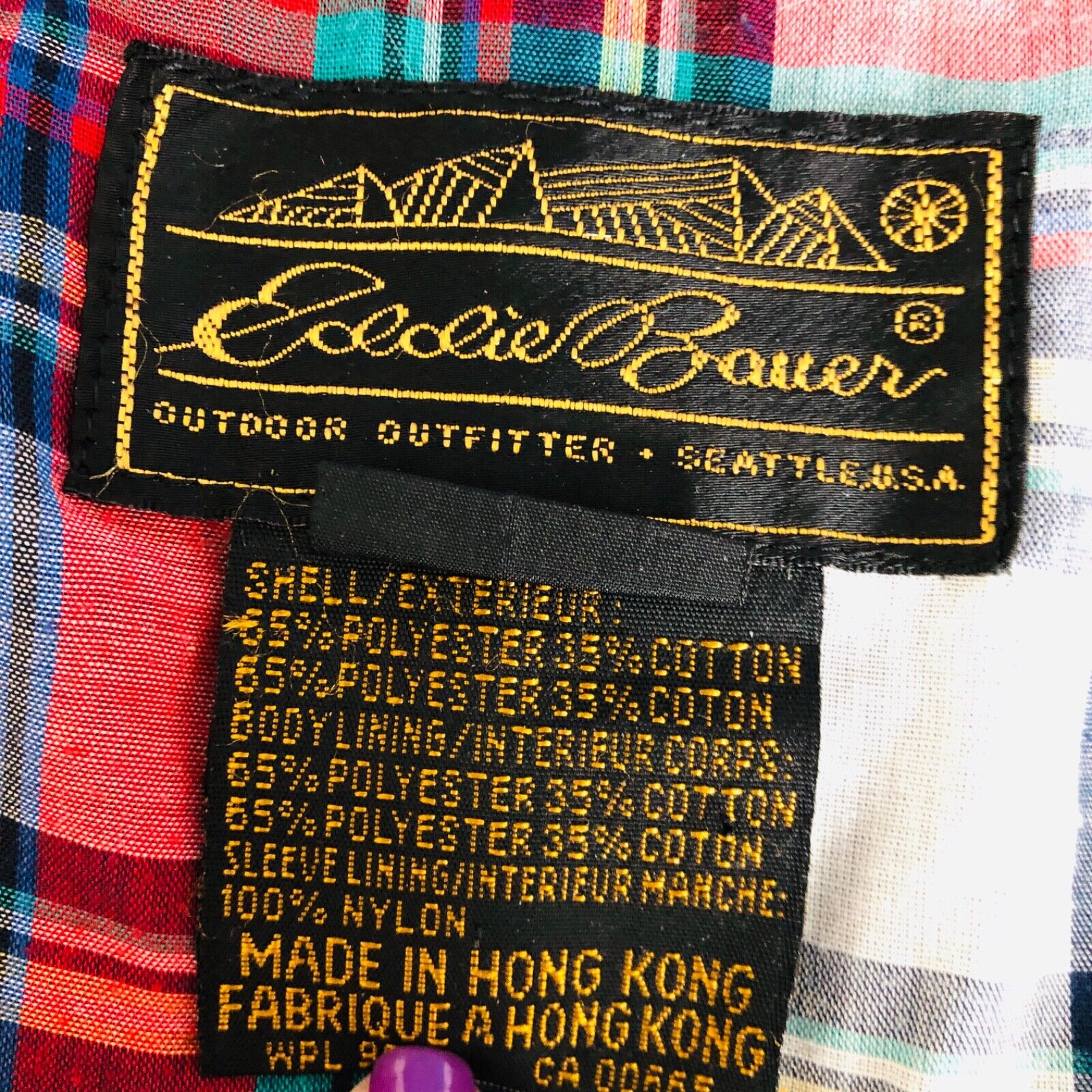 Mens Harrington Jacket Large Vintage Blue Cotton Full Zip Collared by Eddie Bauer - Image 9