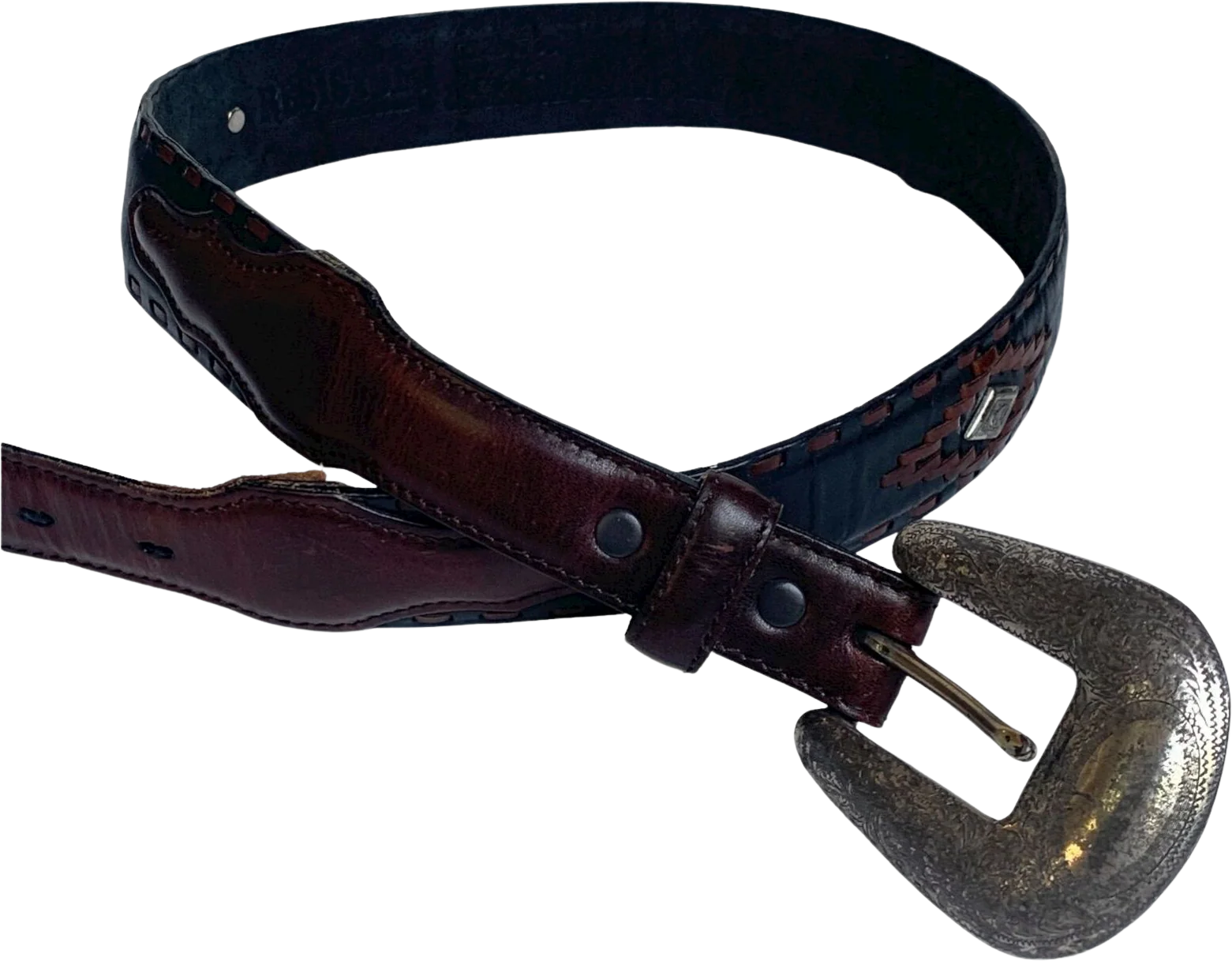 Mens Vintage Black Brown Western Concho Taper Belt Size 32 by Resistol