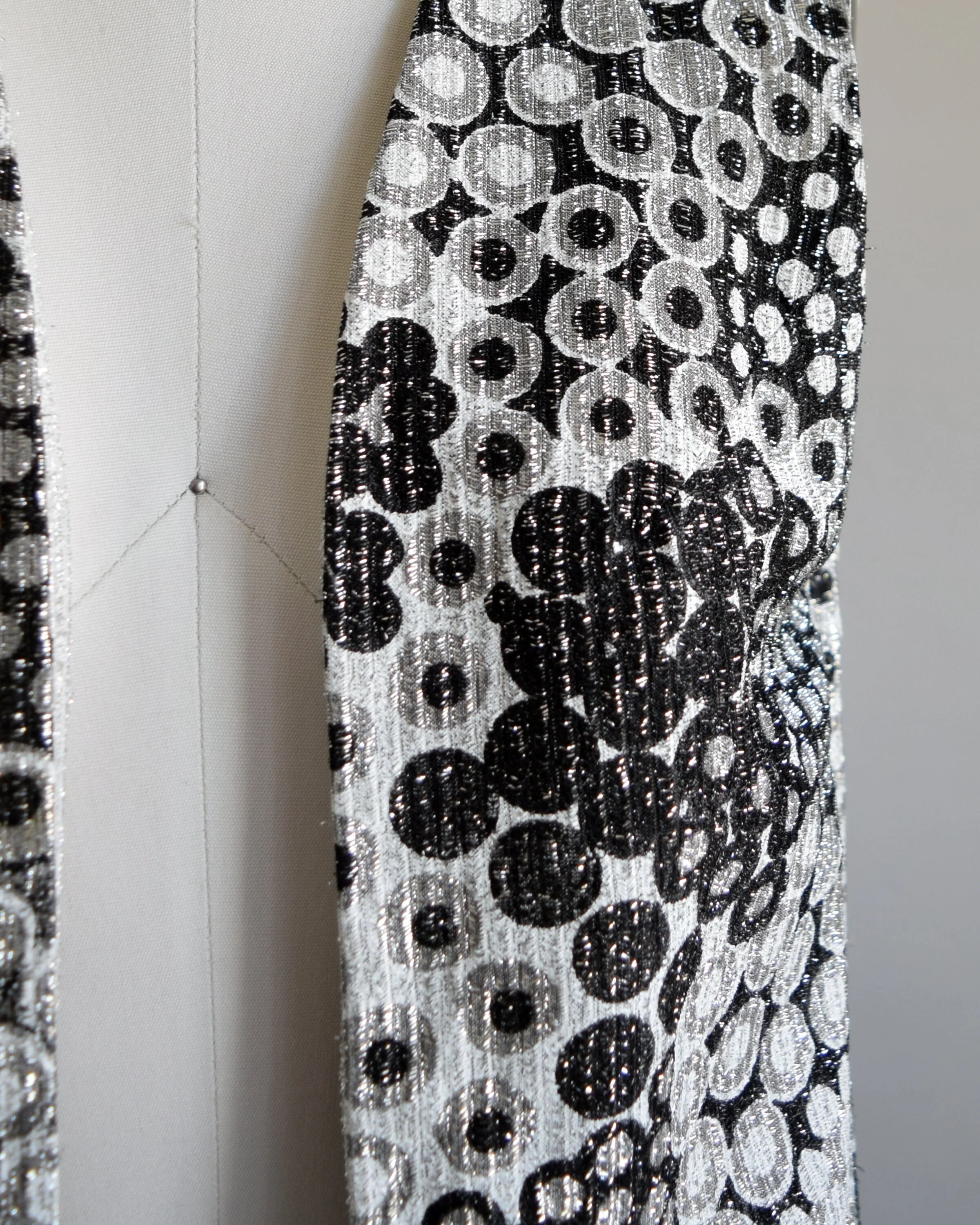 Metallic Mod Vest Vintage 70s Mod Vest, Black, Silver, & White Polka Dot Long Tunic Vest, Small by Pat Richards - Image 6